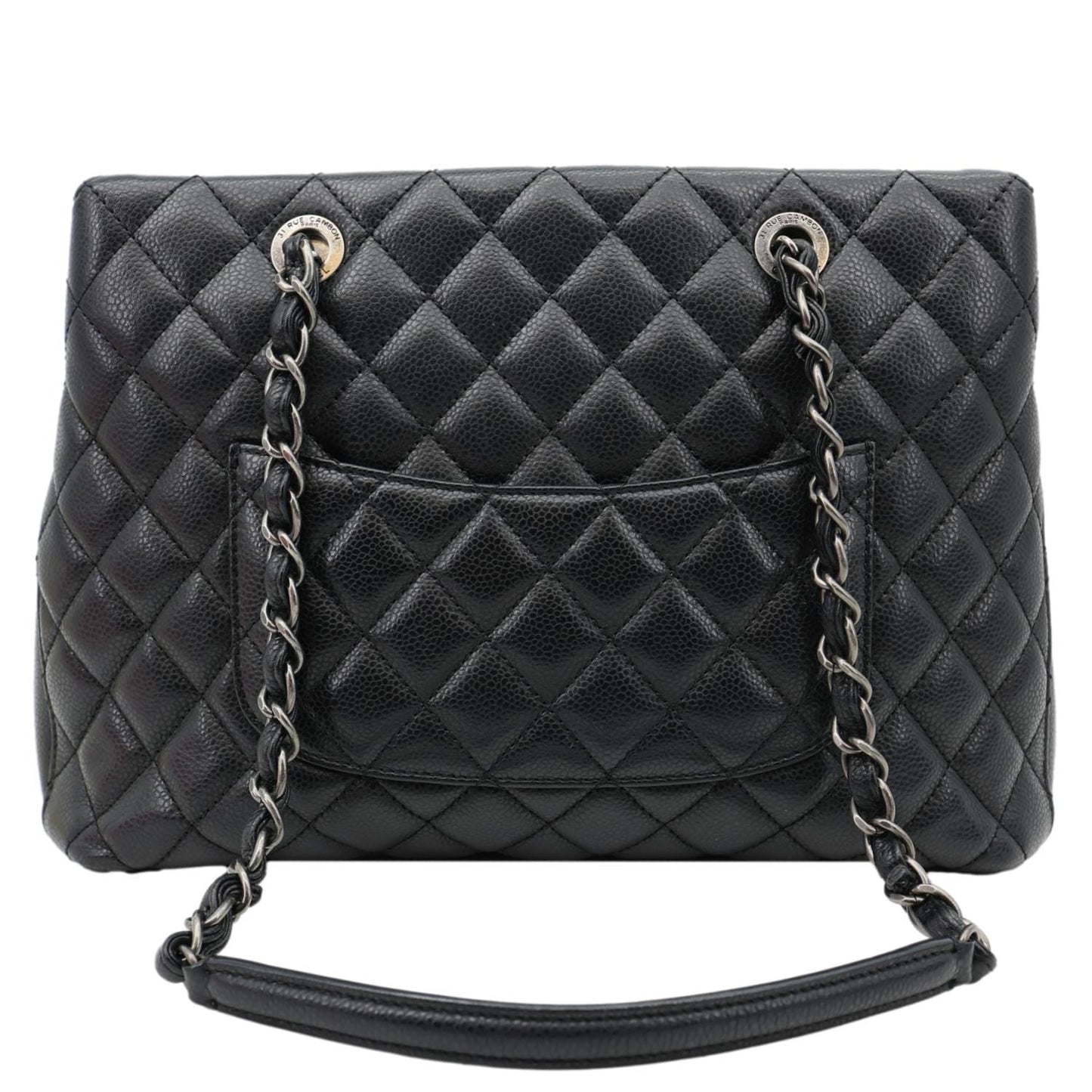 Chanel City Rock Quilted Caviar Shopping Black Leather Tote Bag
