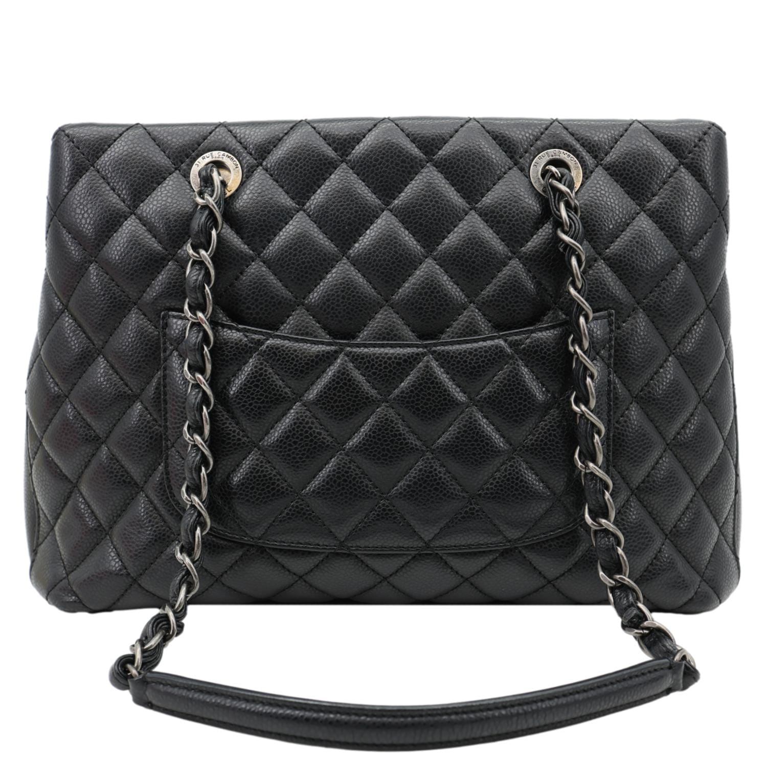 Chanel City Rock Quilted Caviar Shopping Black Leather Tote Bag