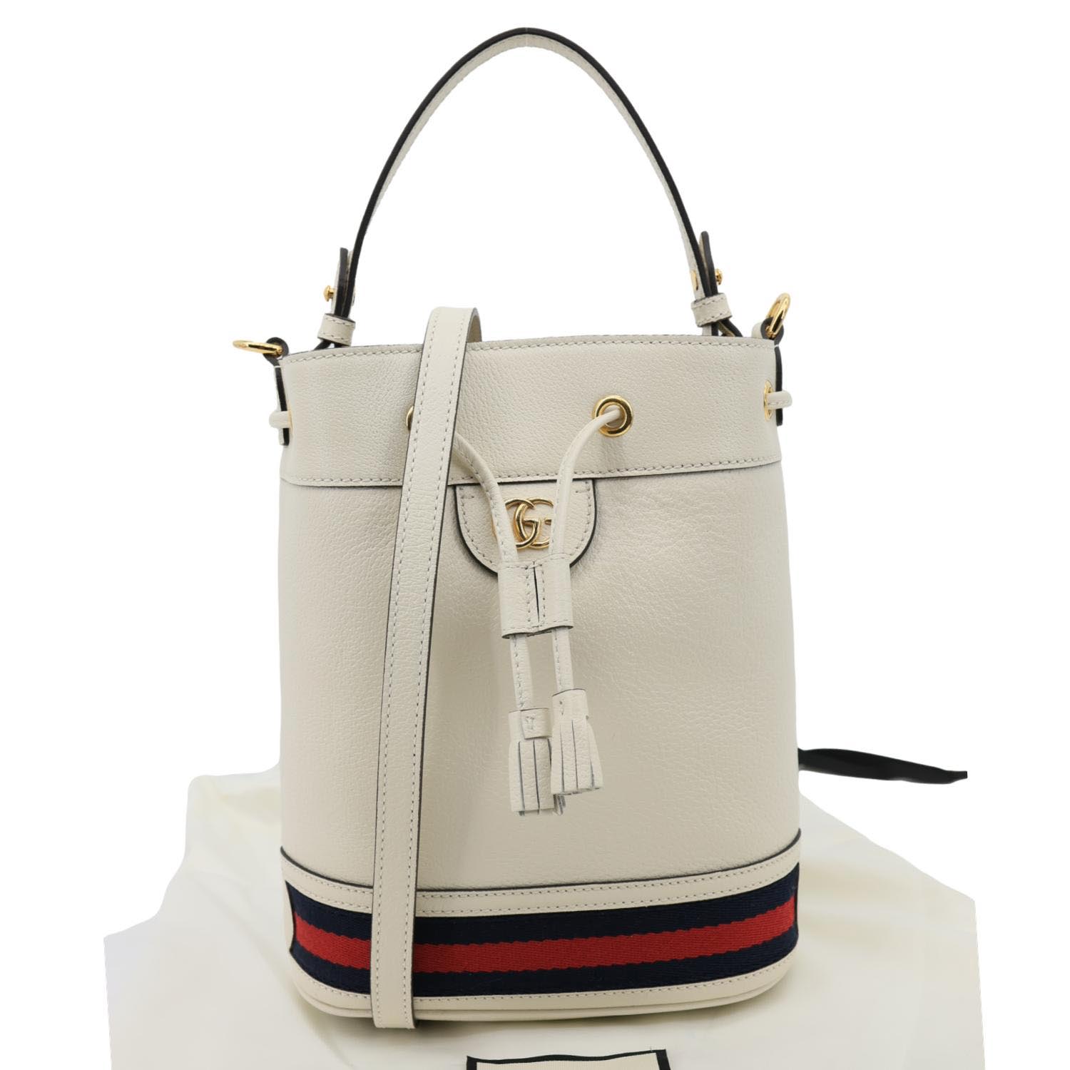 GUCCI GG Ophidia Leather Bucket Crossbody Bag Off White 610846