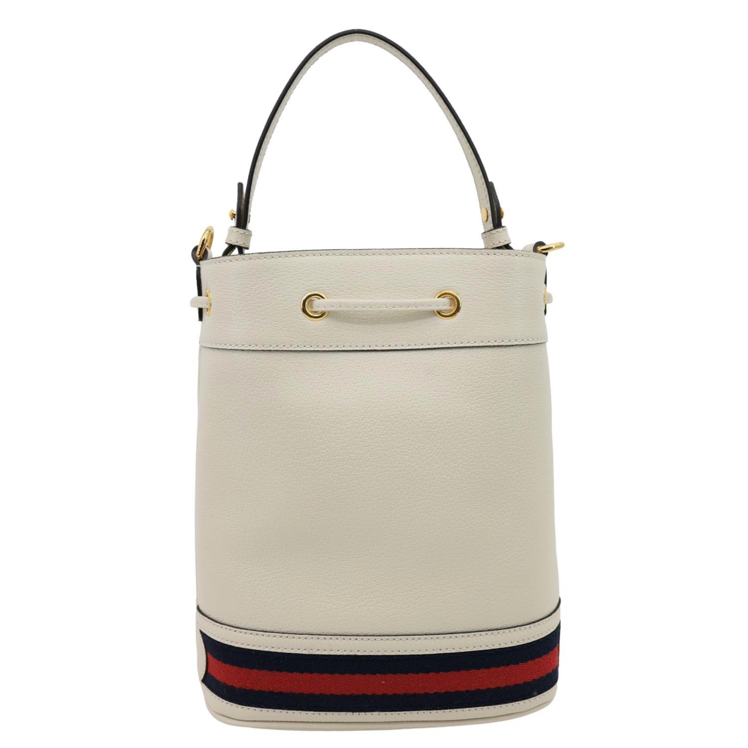 GUCCI GG Ophidia Leather Bucket Crossbody Bag Off White 610846