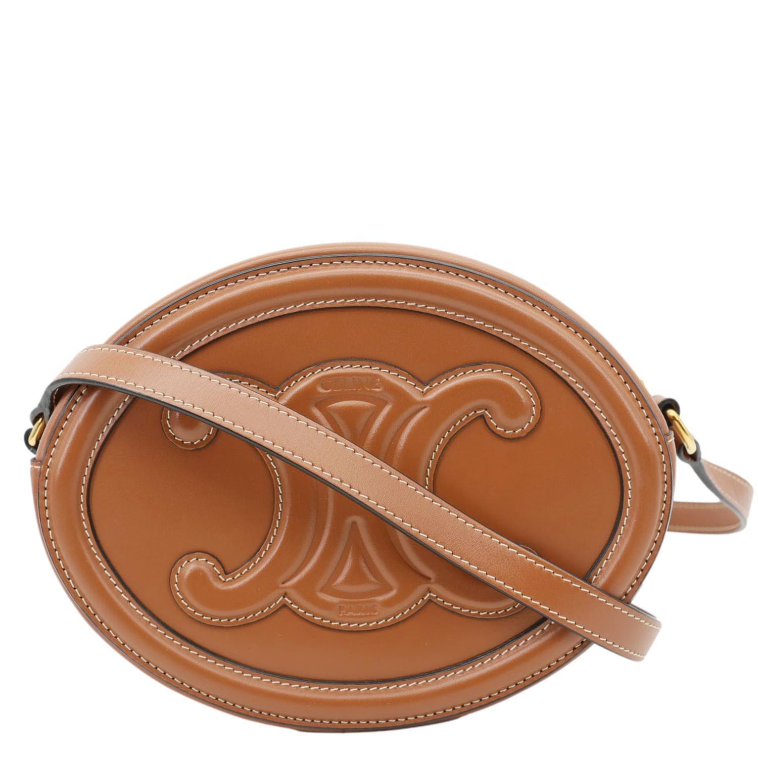 Triomphe Oval Calfskin Cuir Shoulder Bag Tan