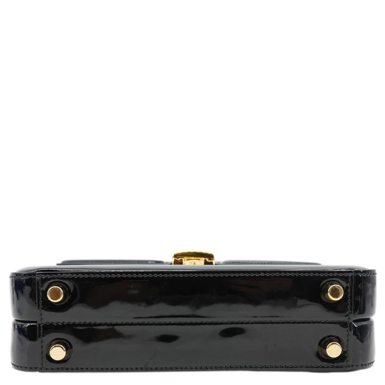 GUCCI Sylvie 1969 Mini Patent Leather Top Handle Crossbody Bag Black 589479