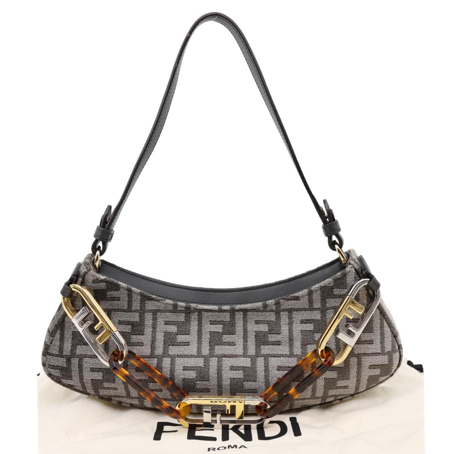 Fendi Ff Lock Swing Chenille King Plexiglass Shoulder Bag Vitello Gray
