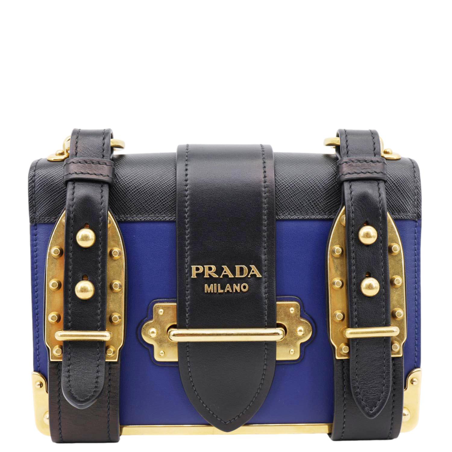 Prada Shoulder Bag Cahier City Leather Saffiano Blue