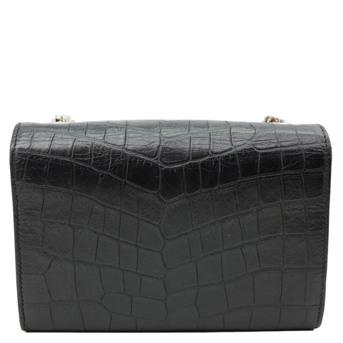 YSL Saint Laurent Yves Kate Tassel Crocodile Crossbody Bag Leather Black Embossed