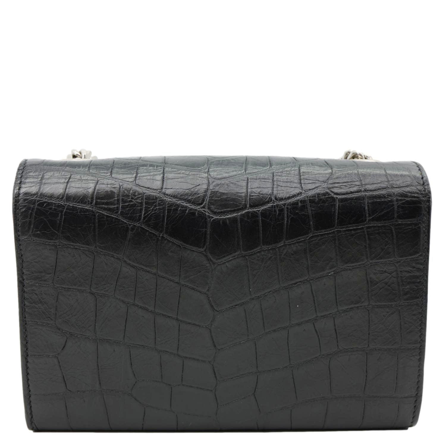 YSL Saint Laurent Yves Kate Tassel Crocodile Crossbody Bag Leather Black Embossed