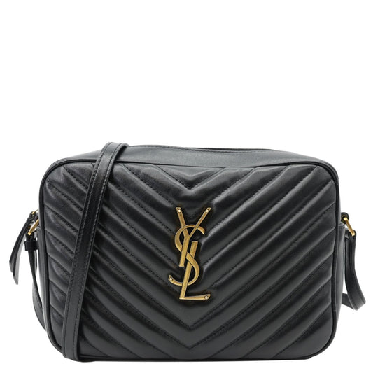 YSL Saint Laurent Yves Lou Chevron Camera Bag Leather Black Travel Bag
