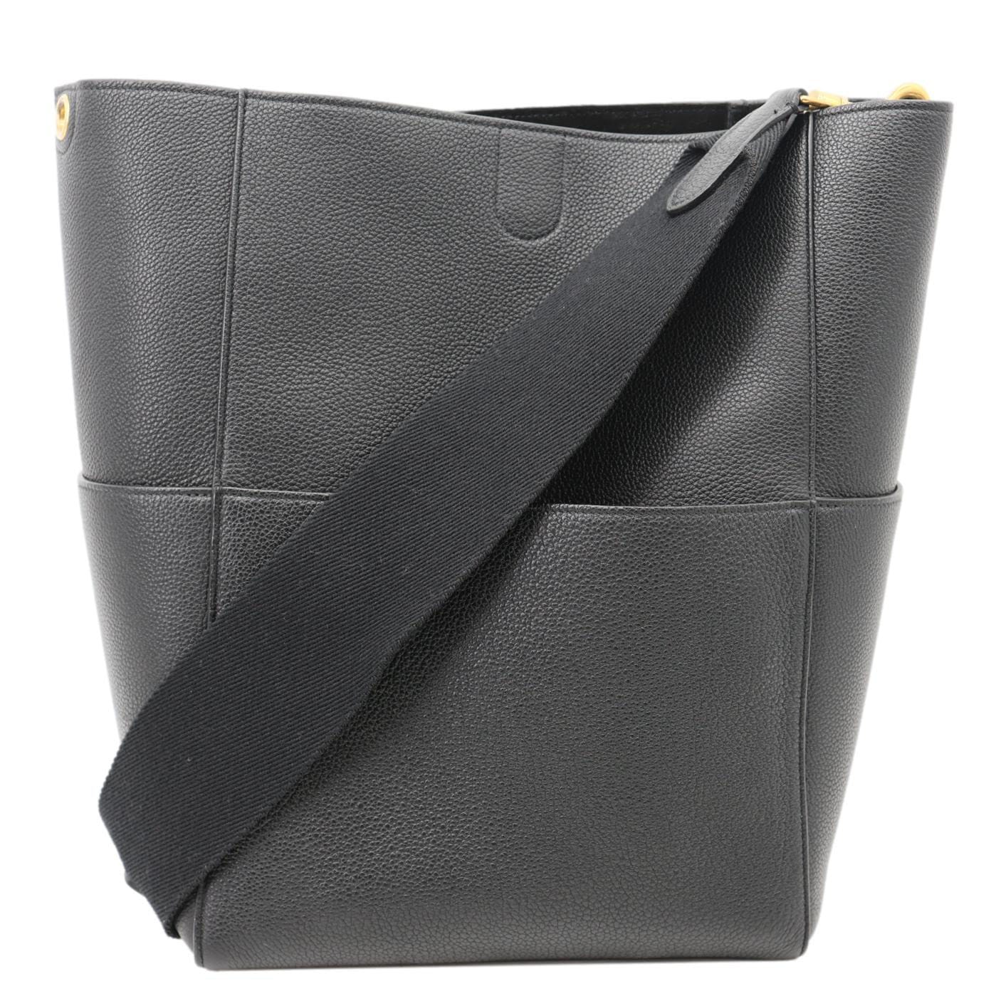 Sangle Soft Grained Calfskin Tote Bag Black Bucket