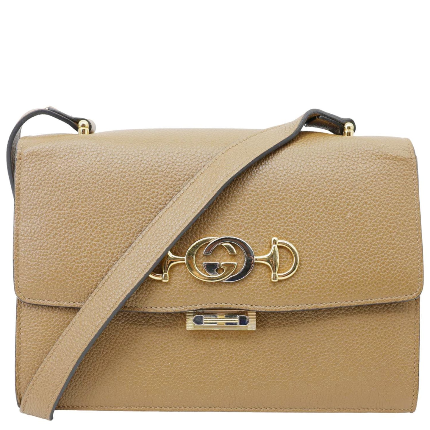 GUCCI Zumi Flap Small Grainy Leather Shoulder Bag Brown 576388