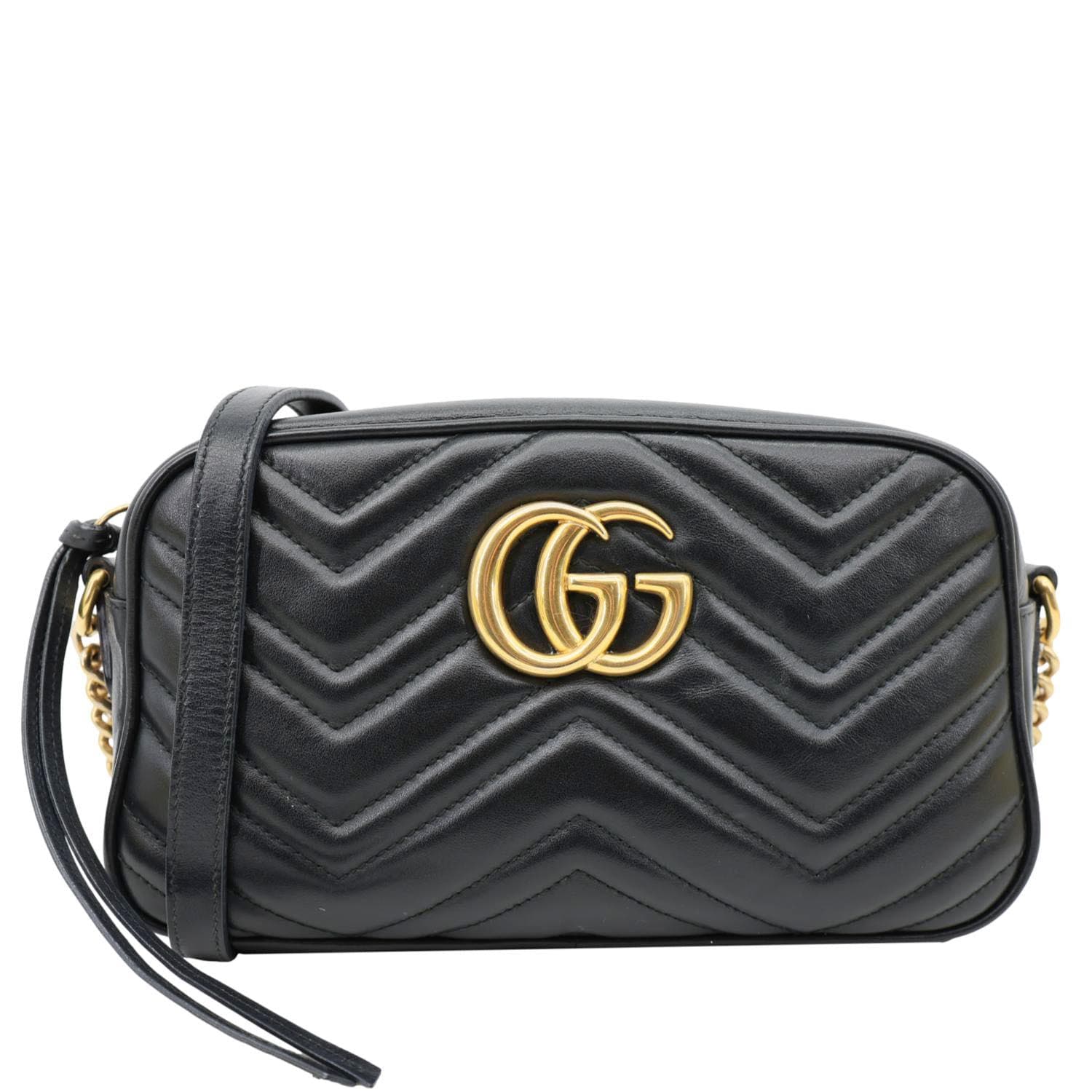 GUCCI GG Marmont Small Matelasse Chevron Leather Camera Bag Black 447632