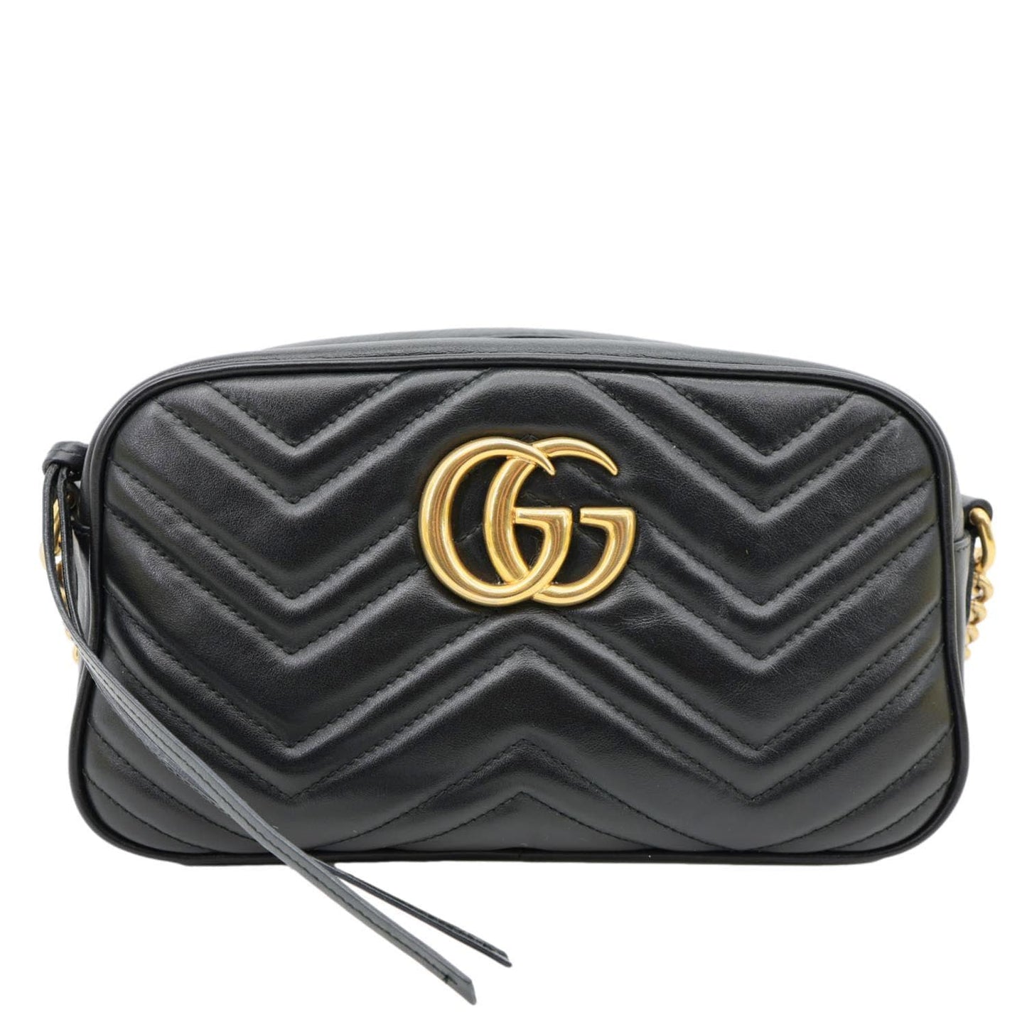 GUCCI GG Marmont Small Matelasse Chevron Leather Camera Bag Black 447632