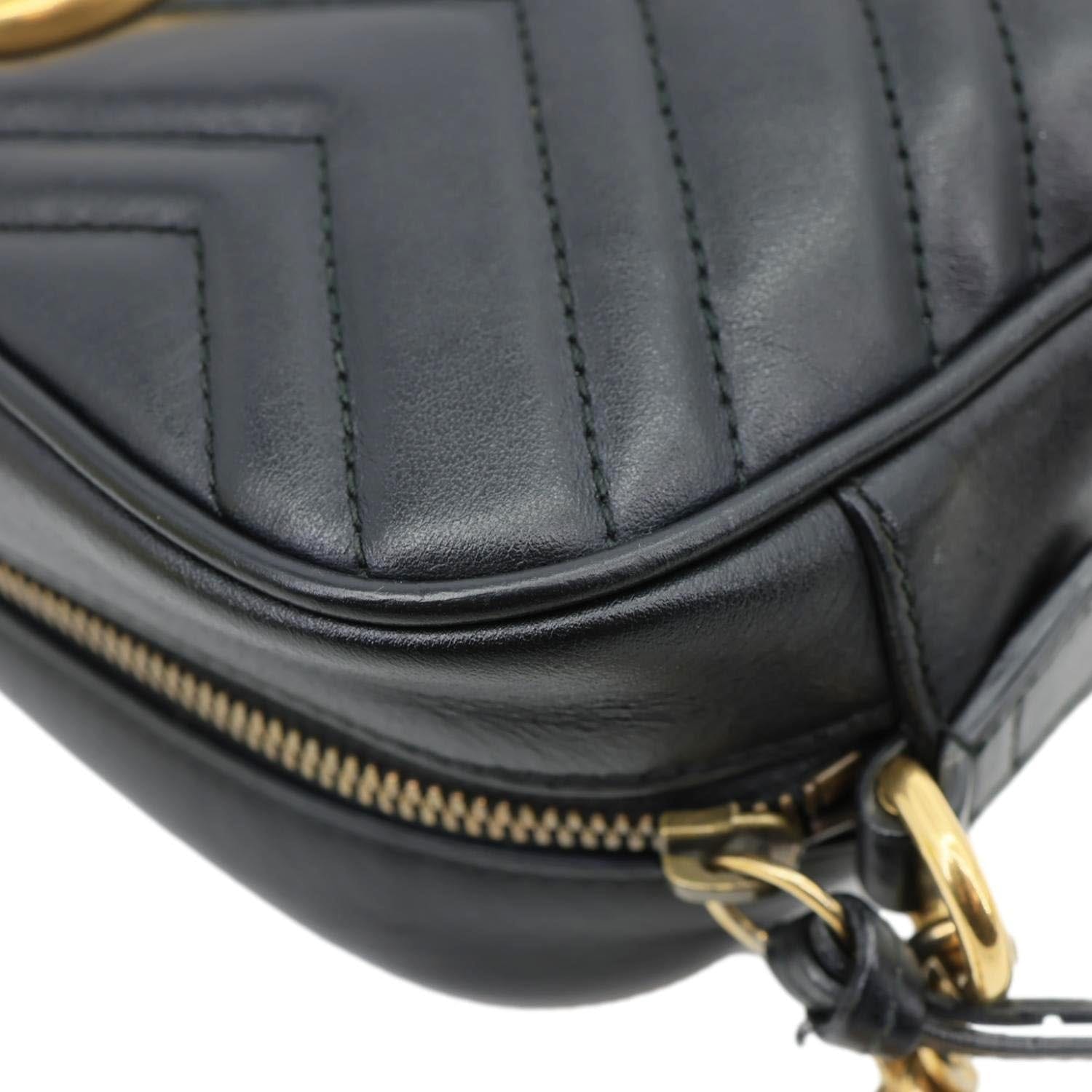 GUCCI GG Marmont Small Matelasse Chevron Leather Camera Bag Black 447632