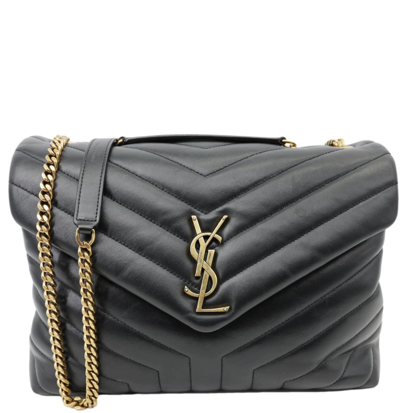 YSL Saint Laurent Yves Loulou Calfskin Shoulder Bag Leather Quilted Black