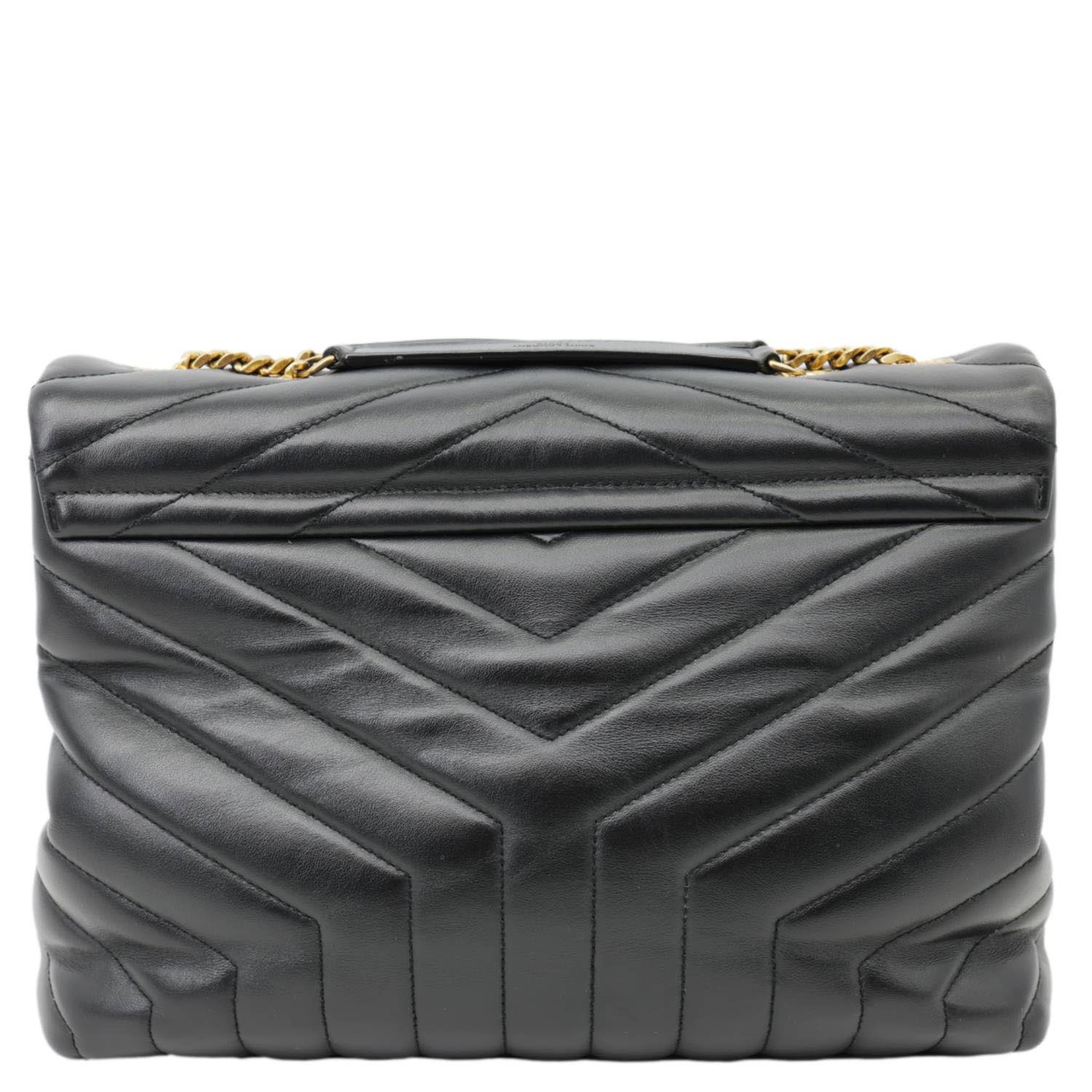 YSL Saint Laurent Yves Loulou Calfskin Shoulder Bag Leather Quilted Black