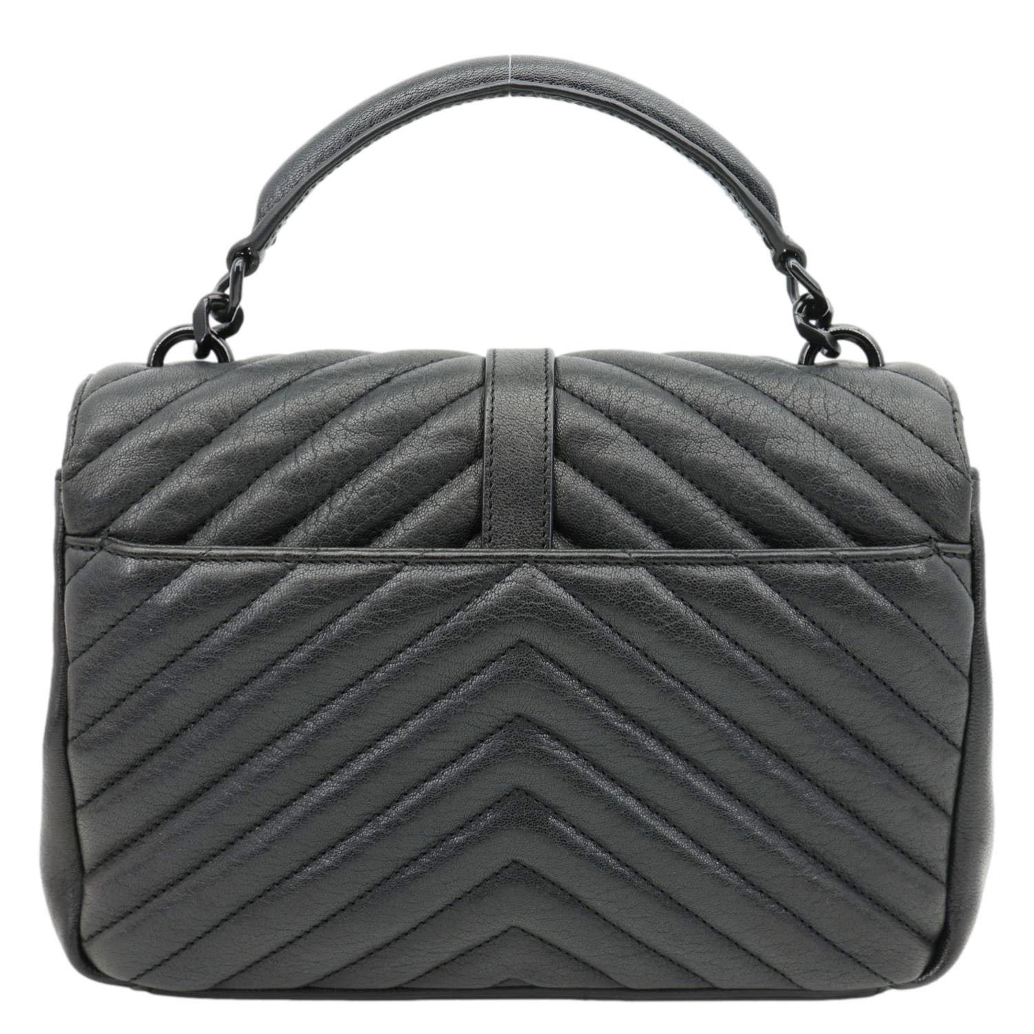 YSL Saint Laurent Yves College Classic Chevron Shoulder Bag Leather Black Medium