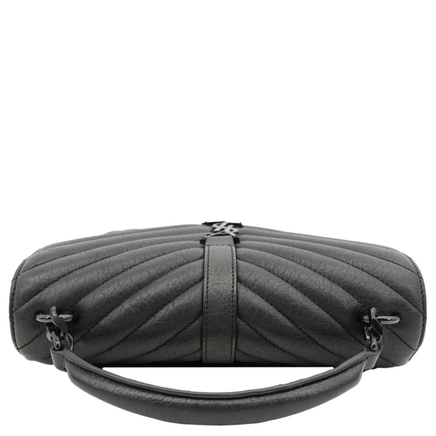 YSL Saint Laurent Yves College Classic Chevron Shoulder Bag Leather Black Medium