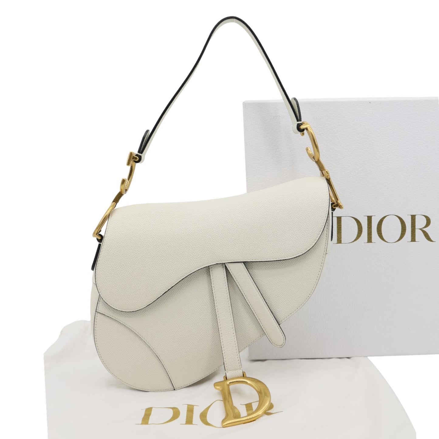 Dior Saddle Grained Calfskin Shoulder Bag Off Leather White