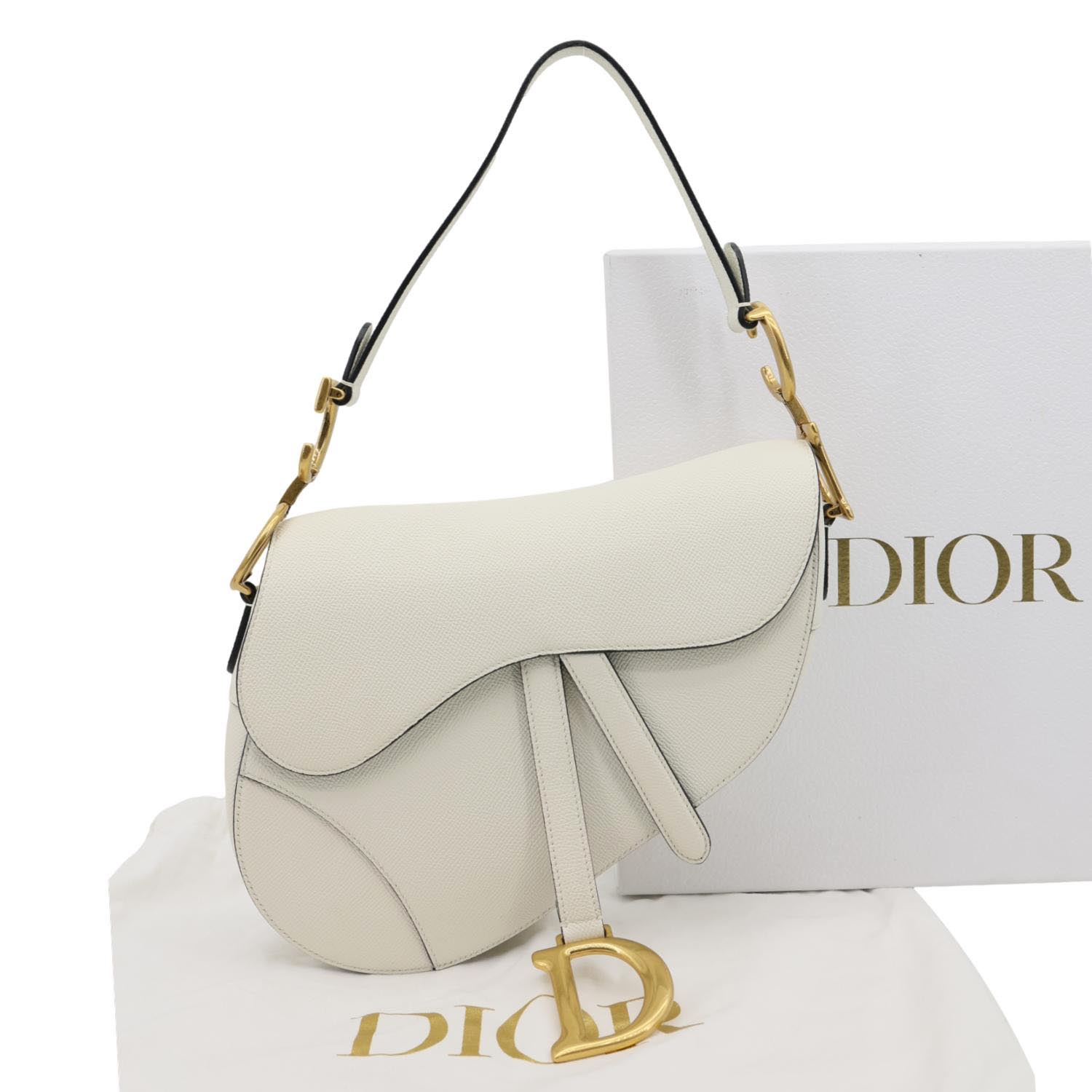Dior Saddle Grained Calfskin Shoulder Bag Off Leather White