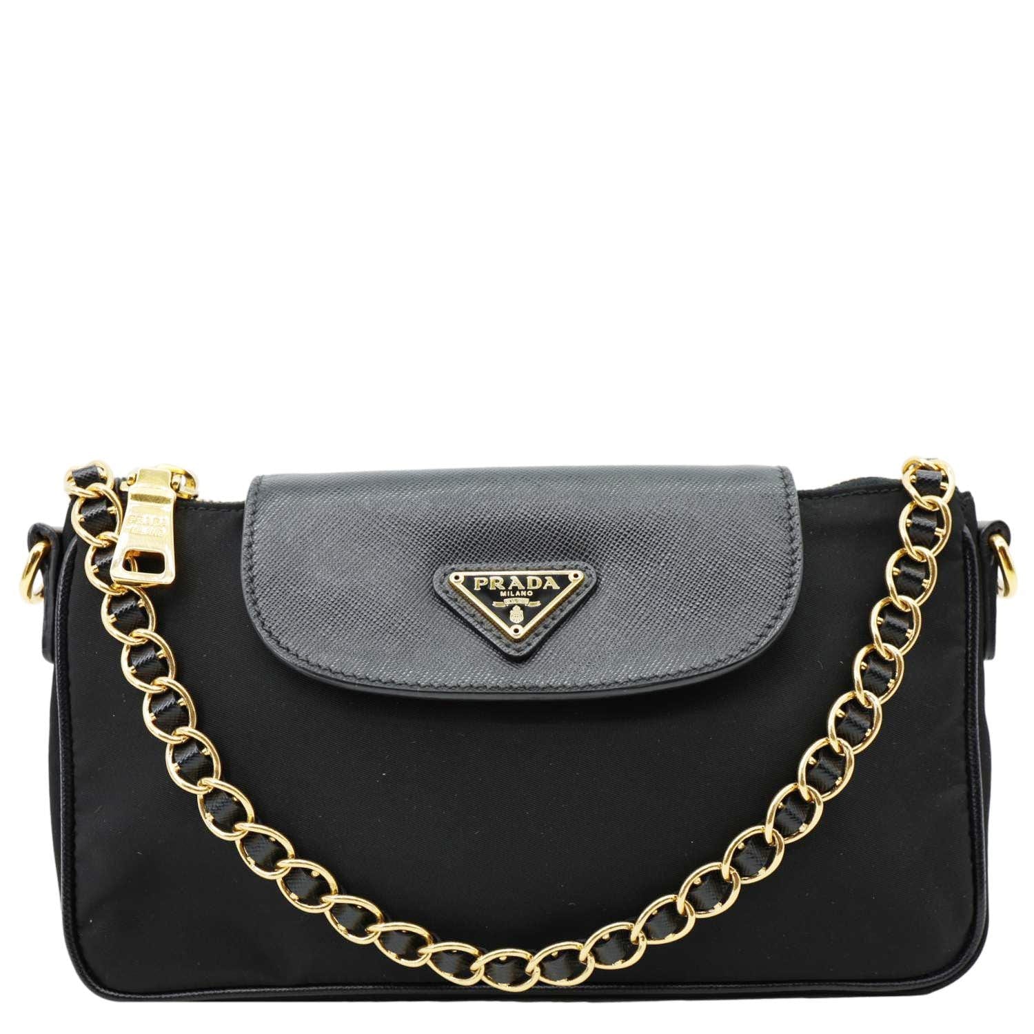 Tessuto Saffiano Shoulder Bag Black Chain