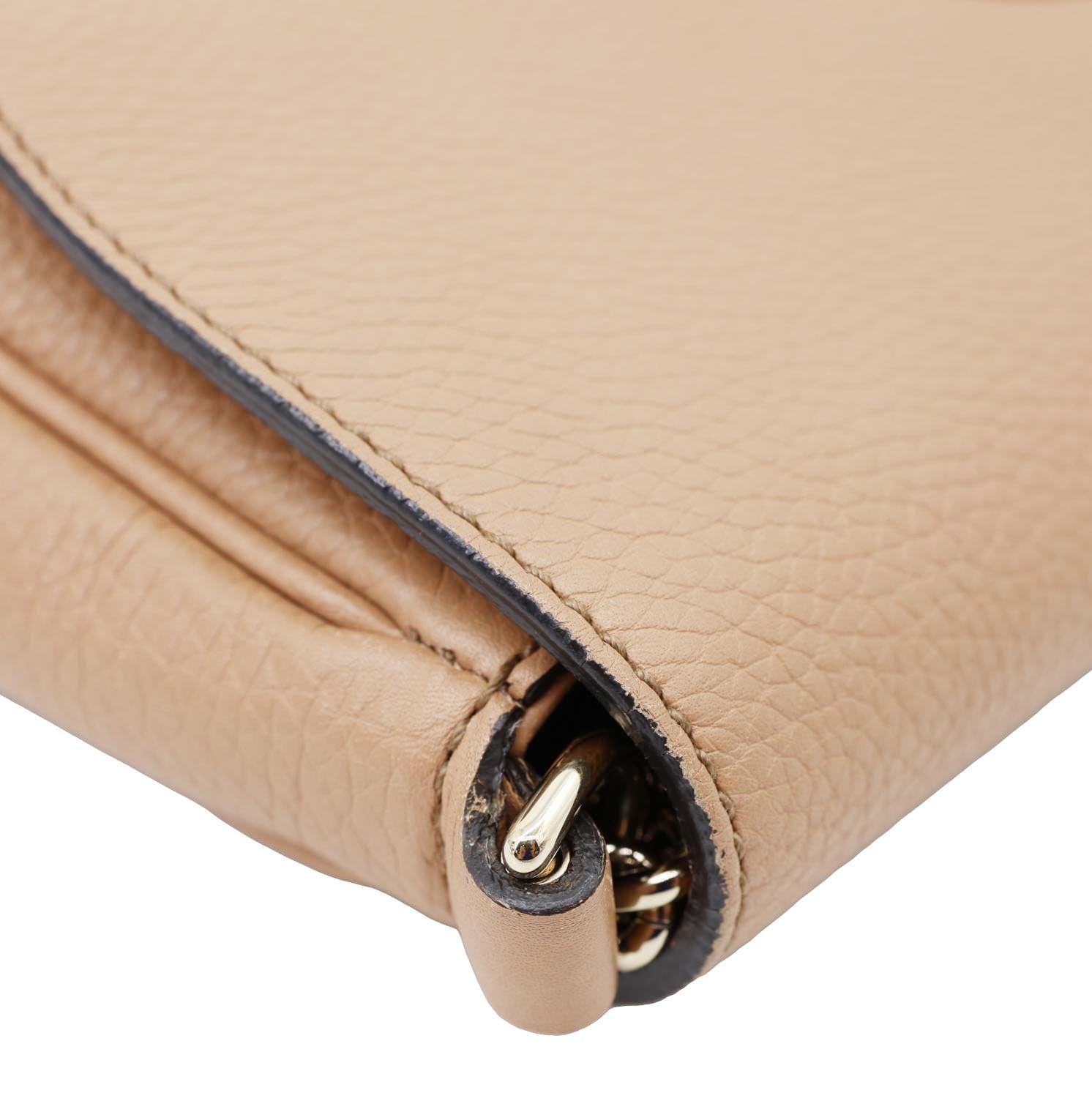 GUCCI Soho Flap Leather Chain Crossbody Bag Beige 536224