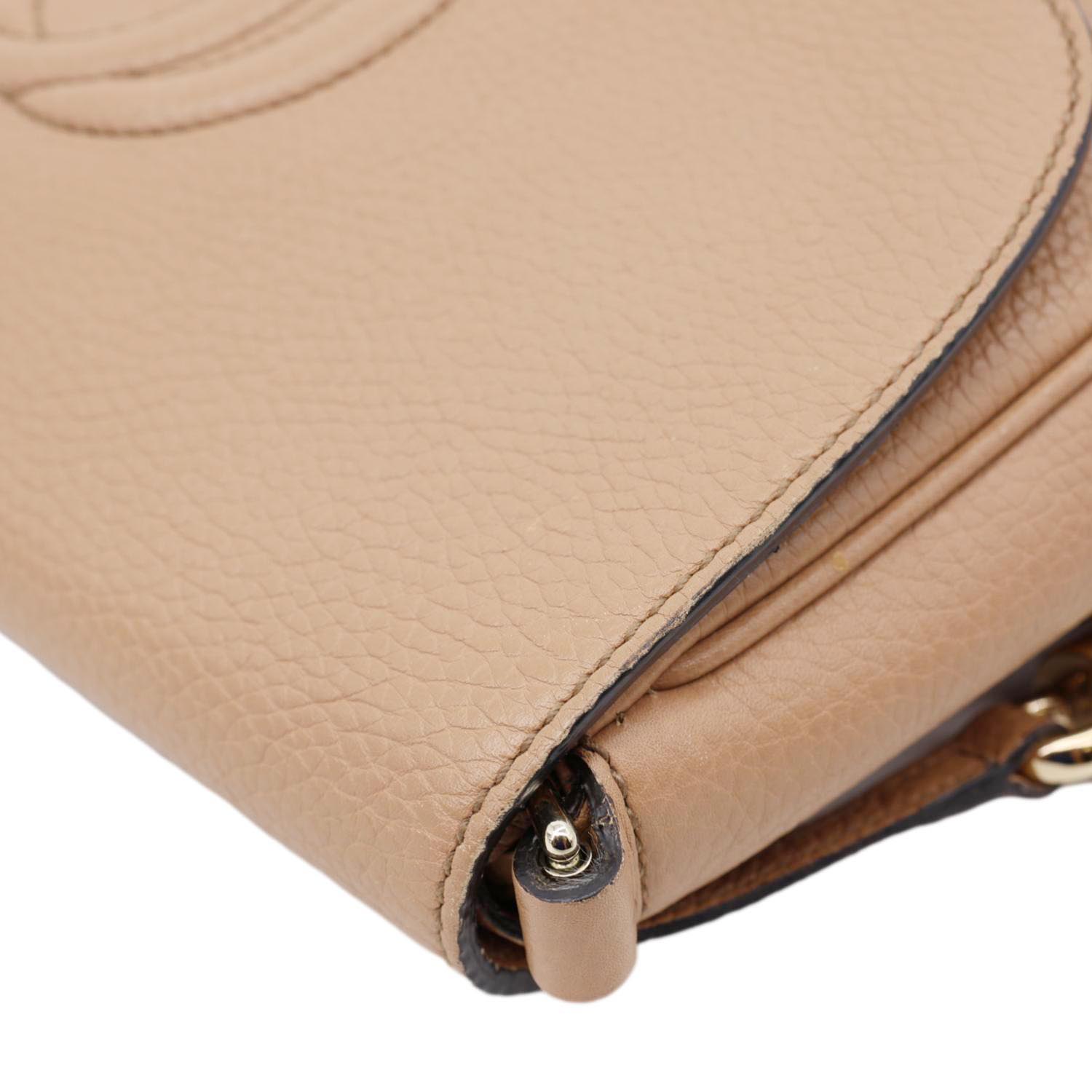 GUCCI Soho Flap Leather Chain Crossbody Bag Beige 536224