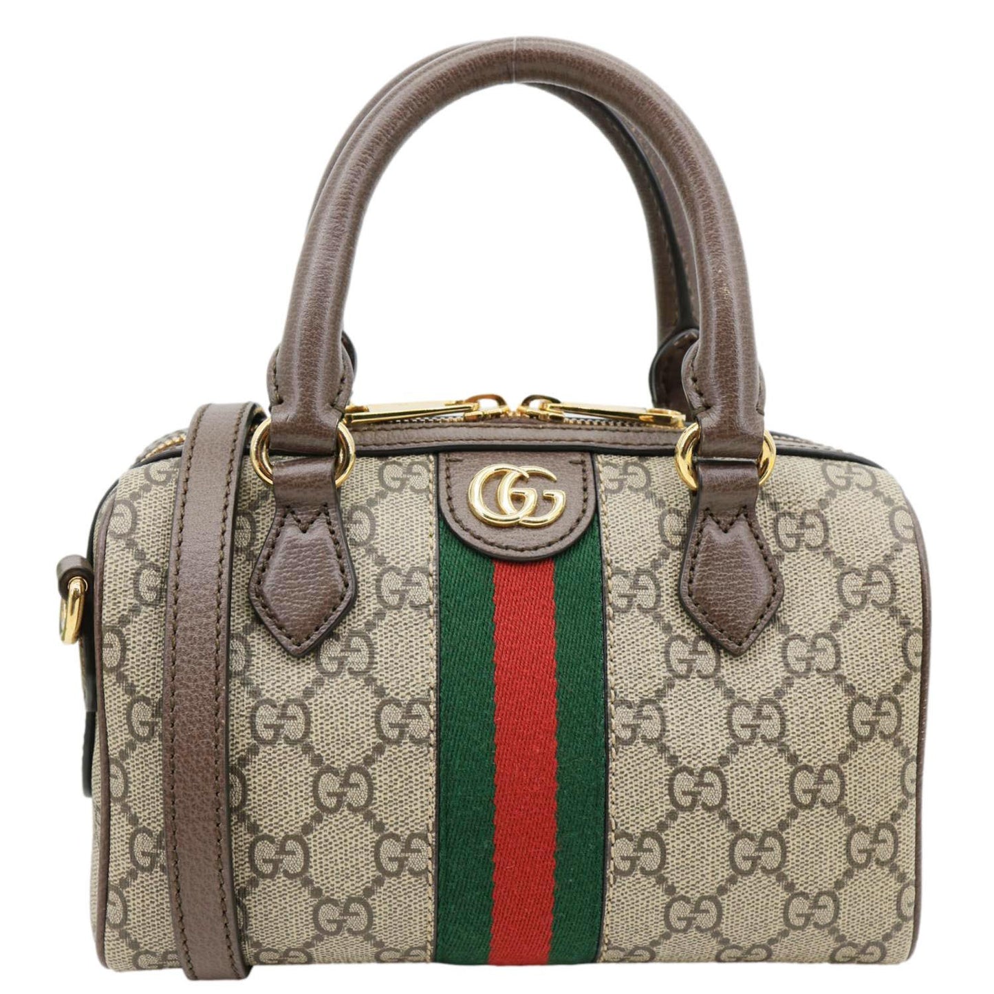 GUCCI Ophidia GG Canvas Dollar Web Top Handle Boston Bag Beige 772053