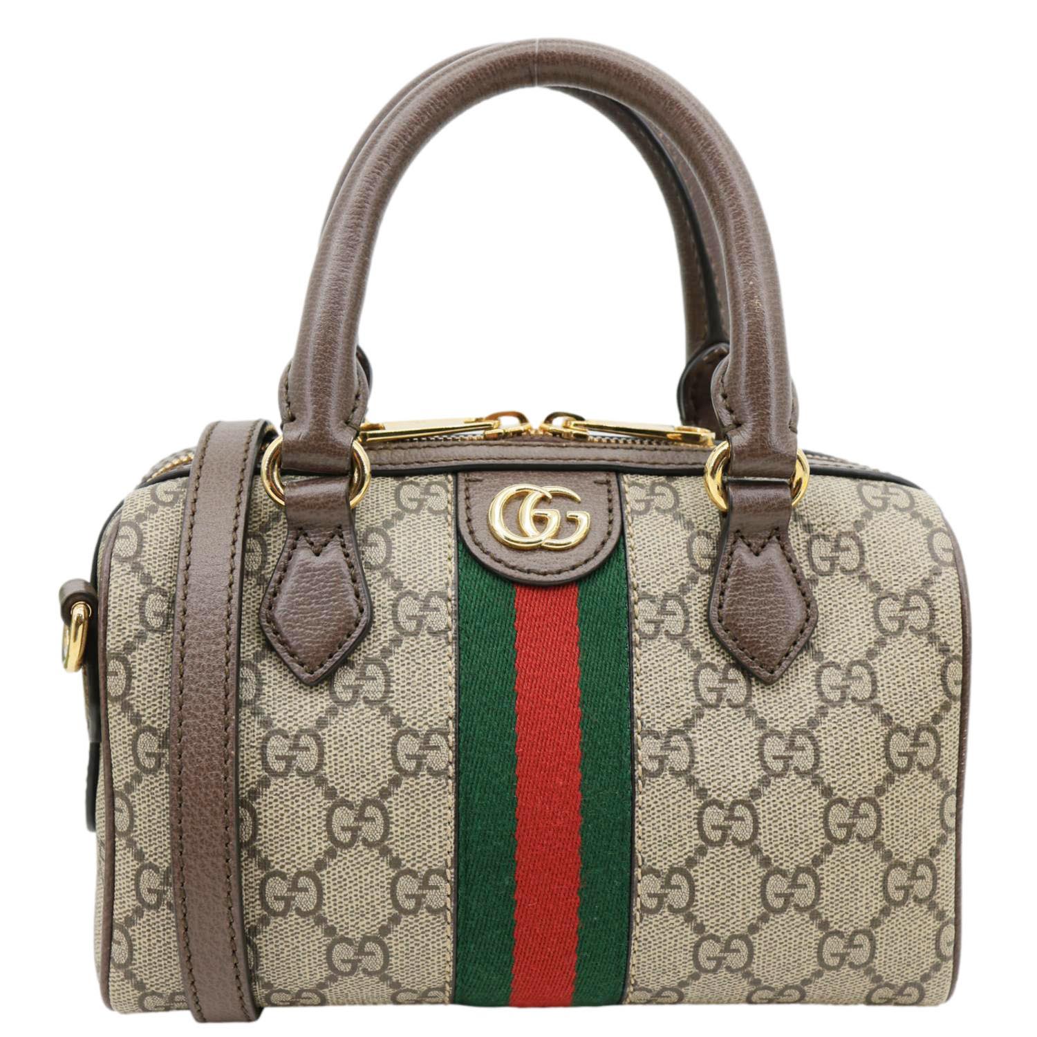 GUCCI Ophidia GG Canvas Dollar Web Top Handle Boston Bag Beige 772053