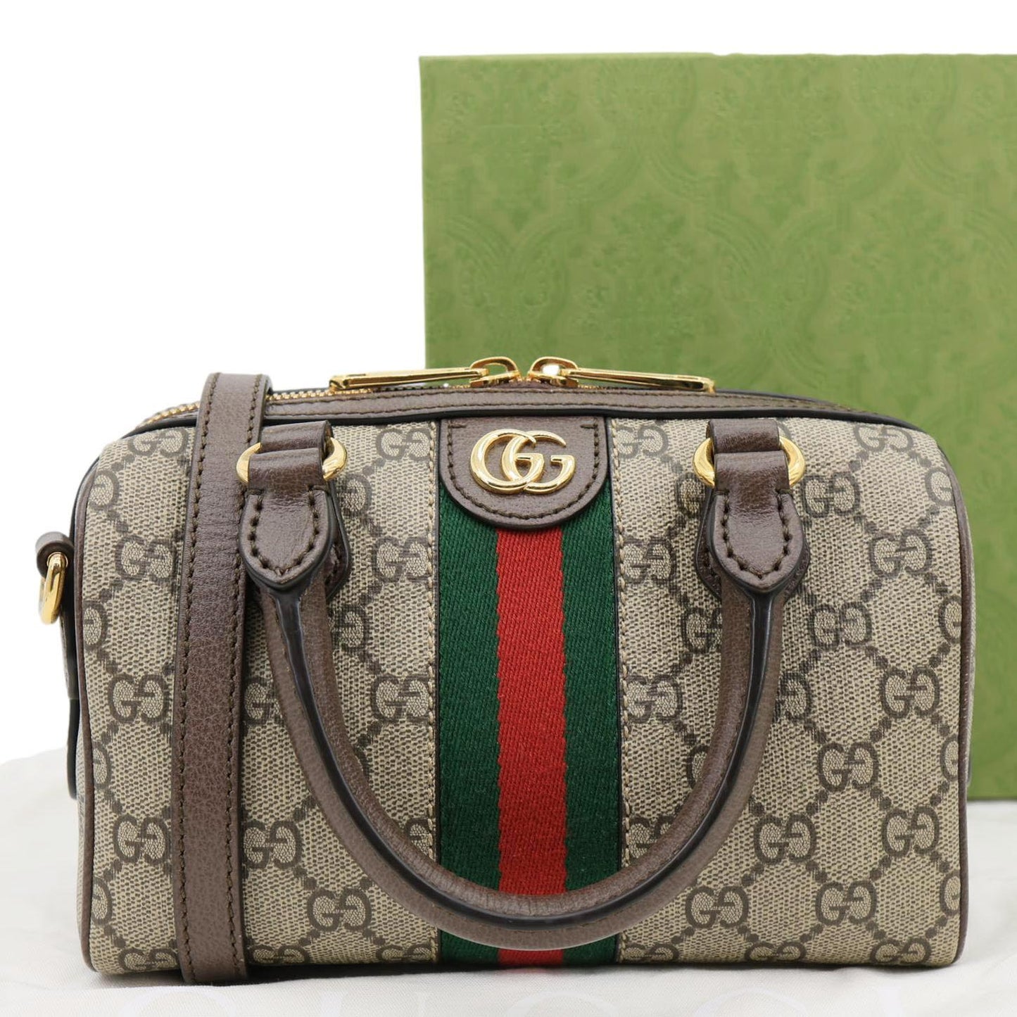 GUCCI Ophidia GG Canvas Dollar Web Top Handle Boston Bag Beige 772053