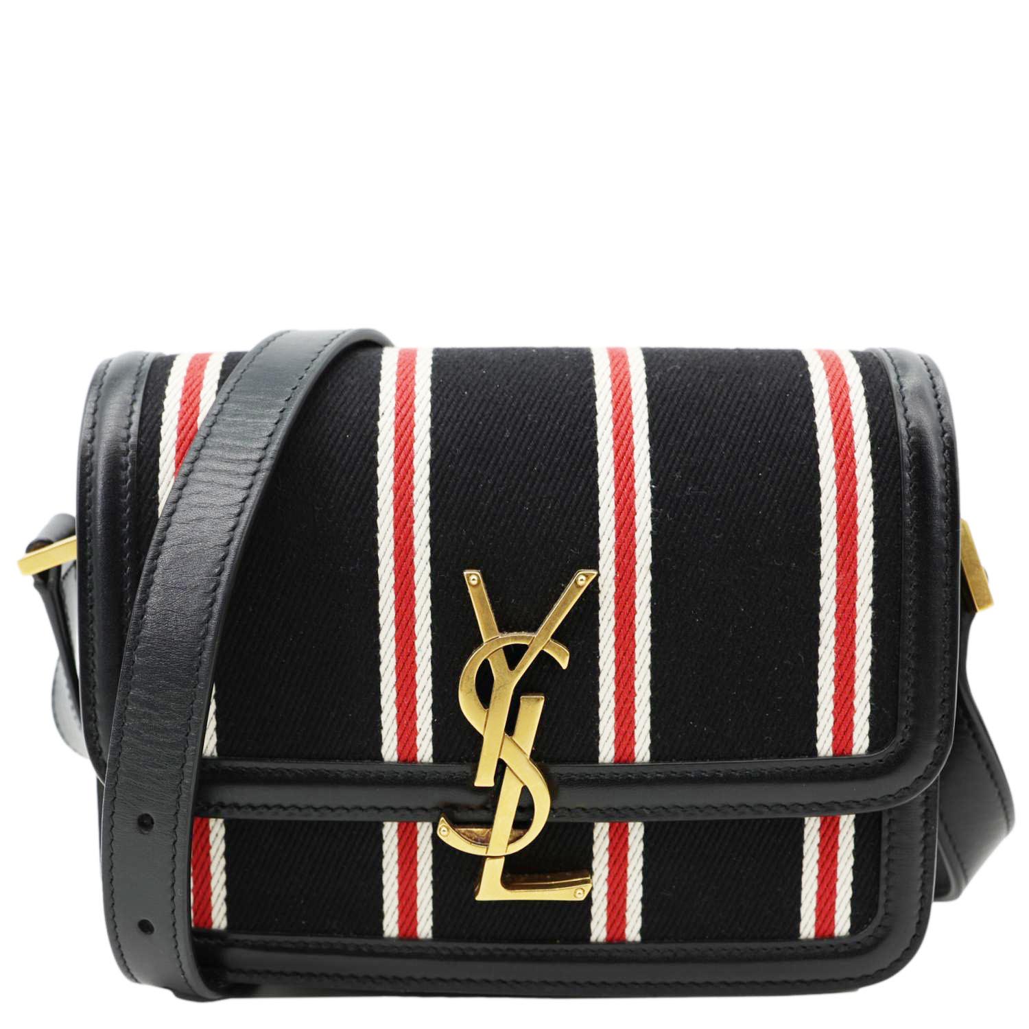 YSL Saint Laurent Yves Solferino Striped Shoulder Bag Canvas Black