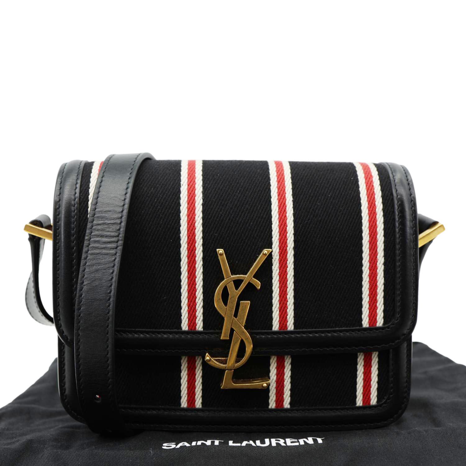 YSL Saint Laurent Yves Solferino Striped Shoulder Bag Canvas Black