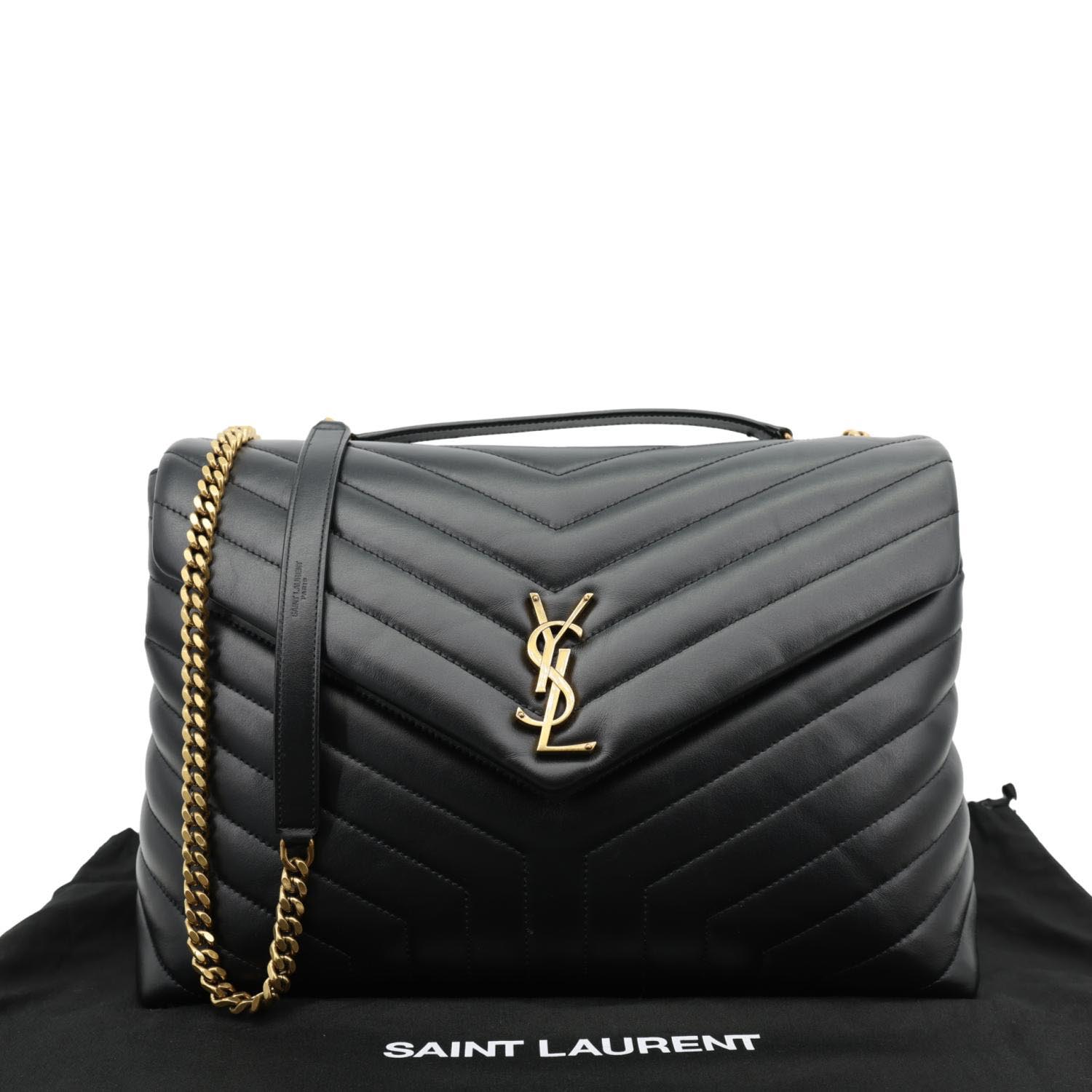YSL Saint Laurent Yves Loulou Crossbody Bag Leather Quilted Black