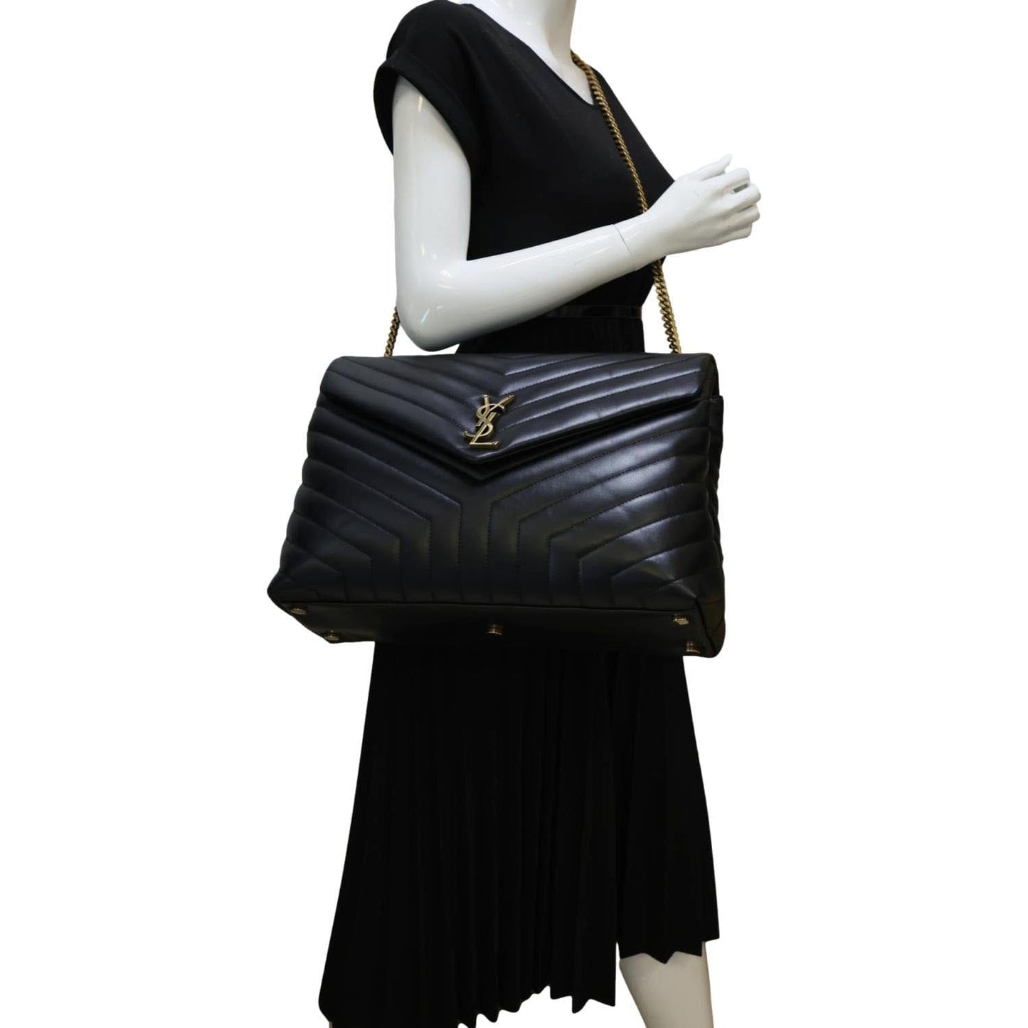 YSL Saint Laurent Yves Loulou Crossbody Bag Leather Quilted Black