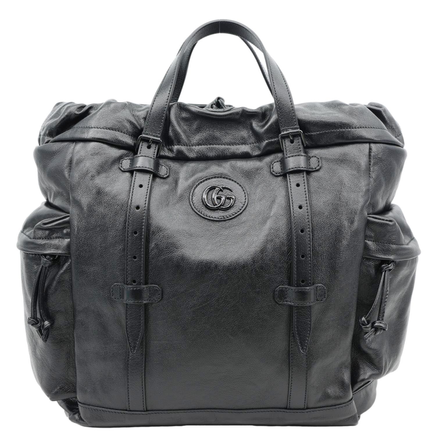GUCCI Piuma Monochrome Leather Drawstring Bag Black 725664