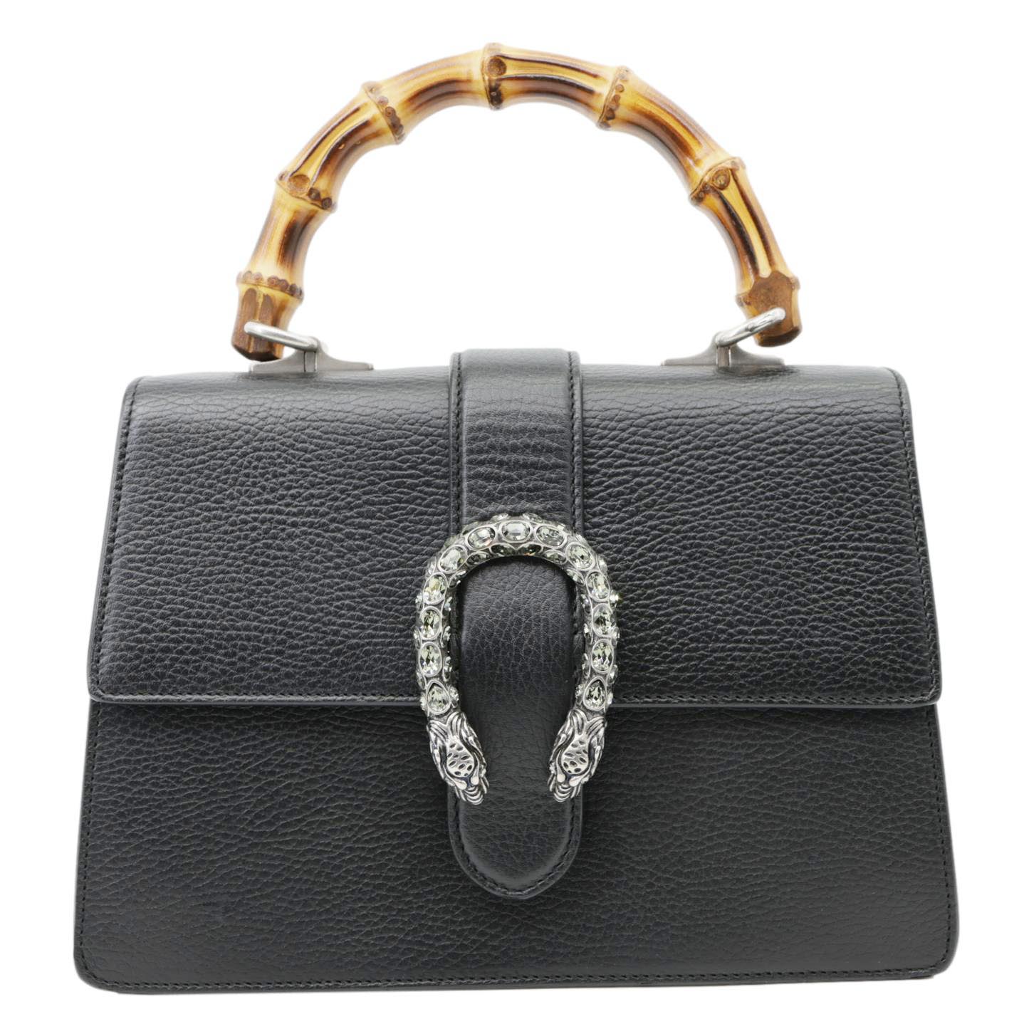 GUCCI Dionysus Bamboo Medium Leather Top Handle Shoulder Bag Black 448075