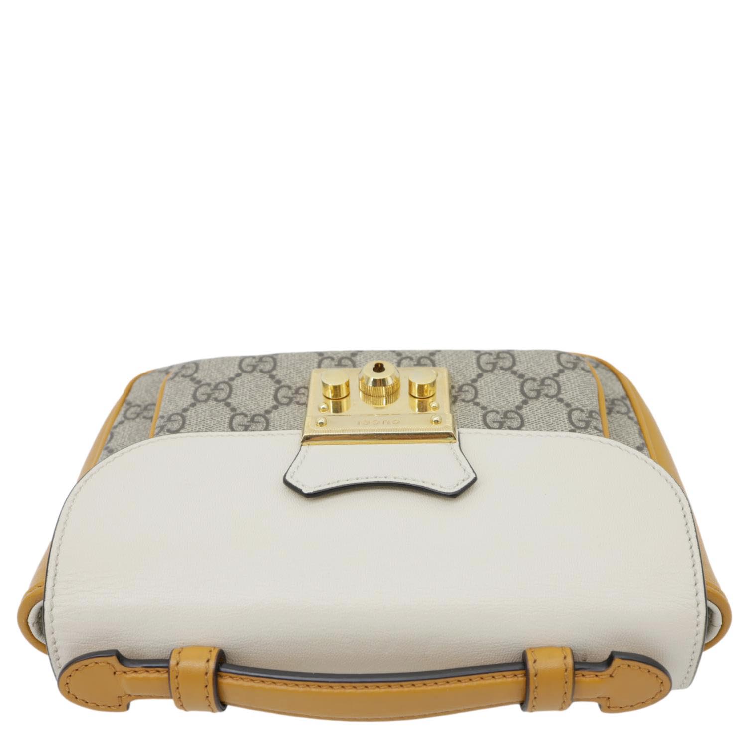 GUCCI Padlock Front Pocket Flap Mini GG Canvas Shoulder Bag Beige 658487