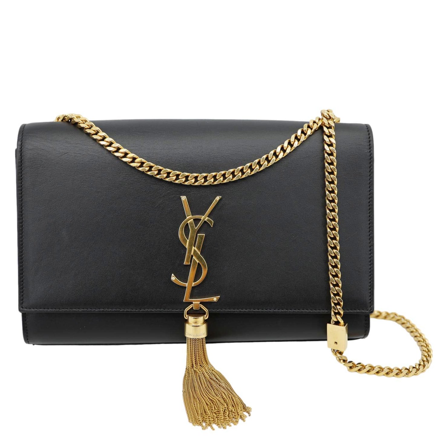YSL Saint Laurent Yves Kate Tassel Smooth Calfskin Crossbody Bag Leather Black Chain