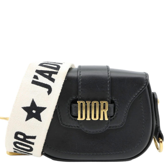 Dior Shoulder Bag D Fence Calfskin Saddle Bag Leather Black Small