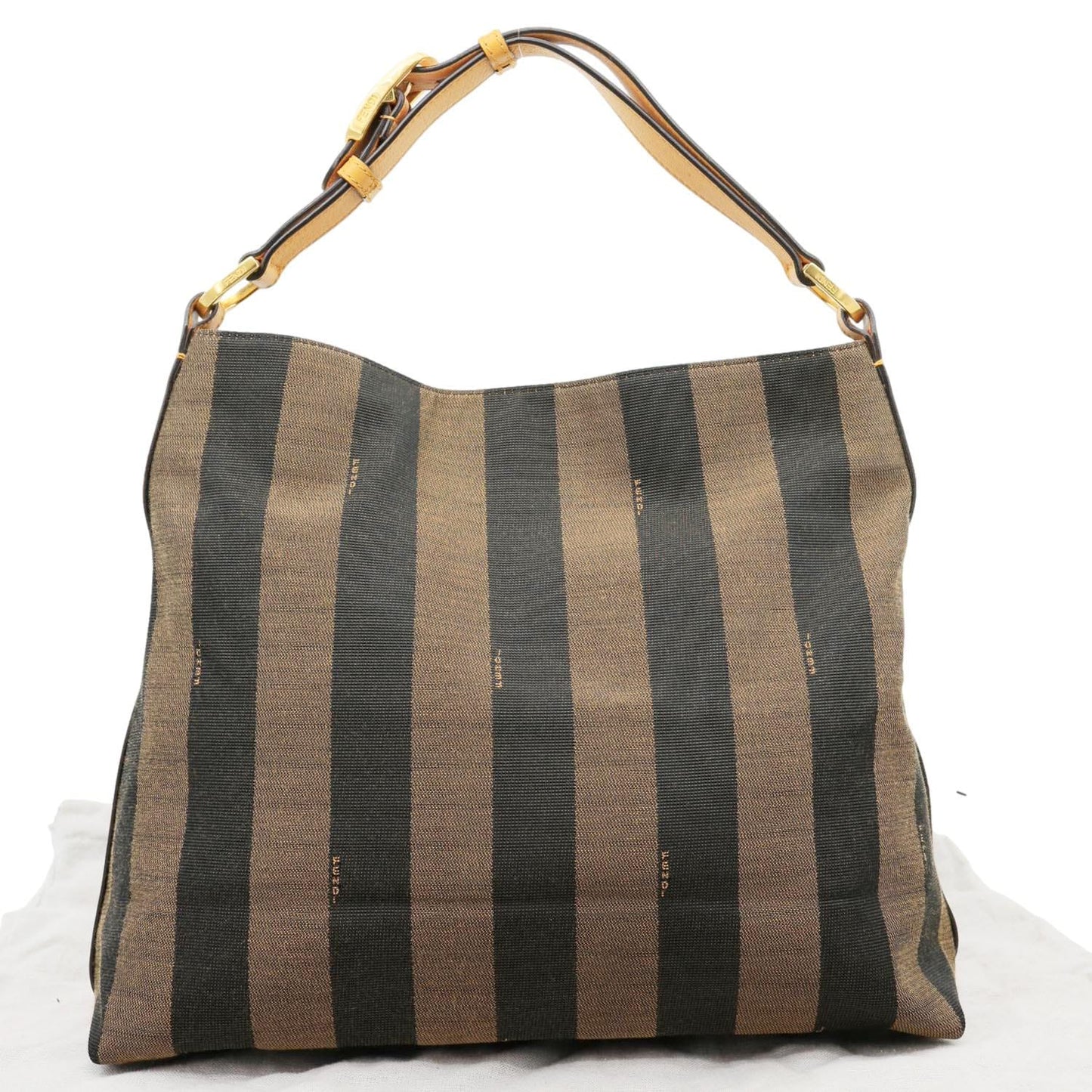 Fendi Pequin Stripe Hobo Bag Tobacco Canvas