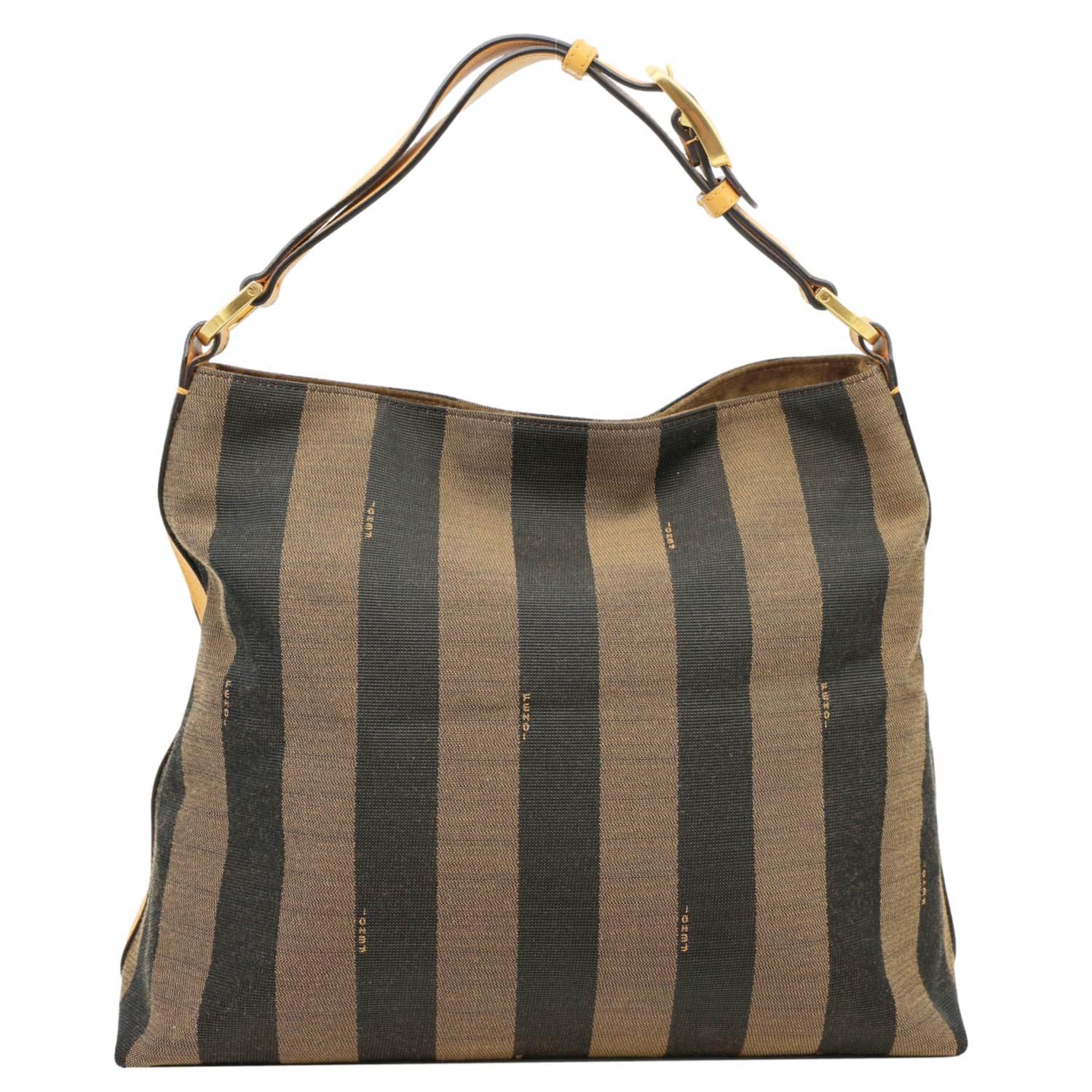 Fendi Pequin Stripe Hobo Bag Tobacco Canvas