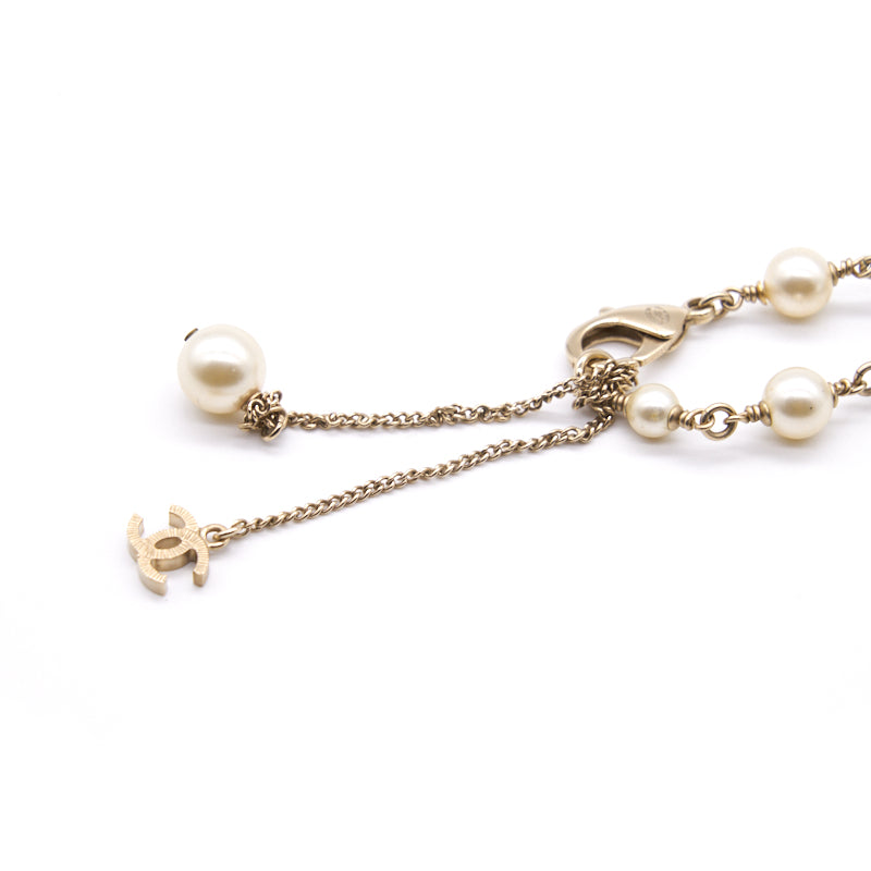 Chanel CC Pearl Gold Tone Pendant Double Chain   Necklace