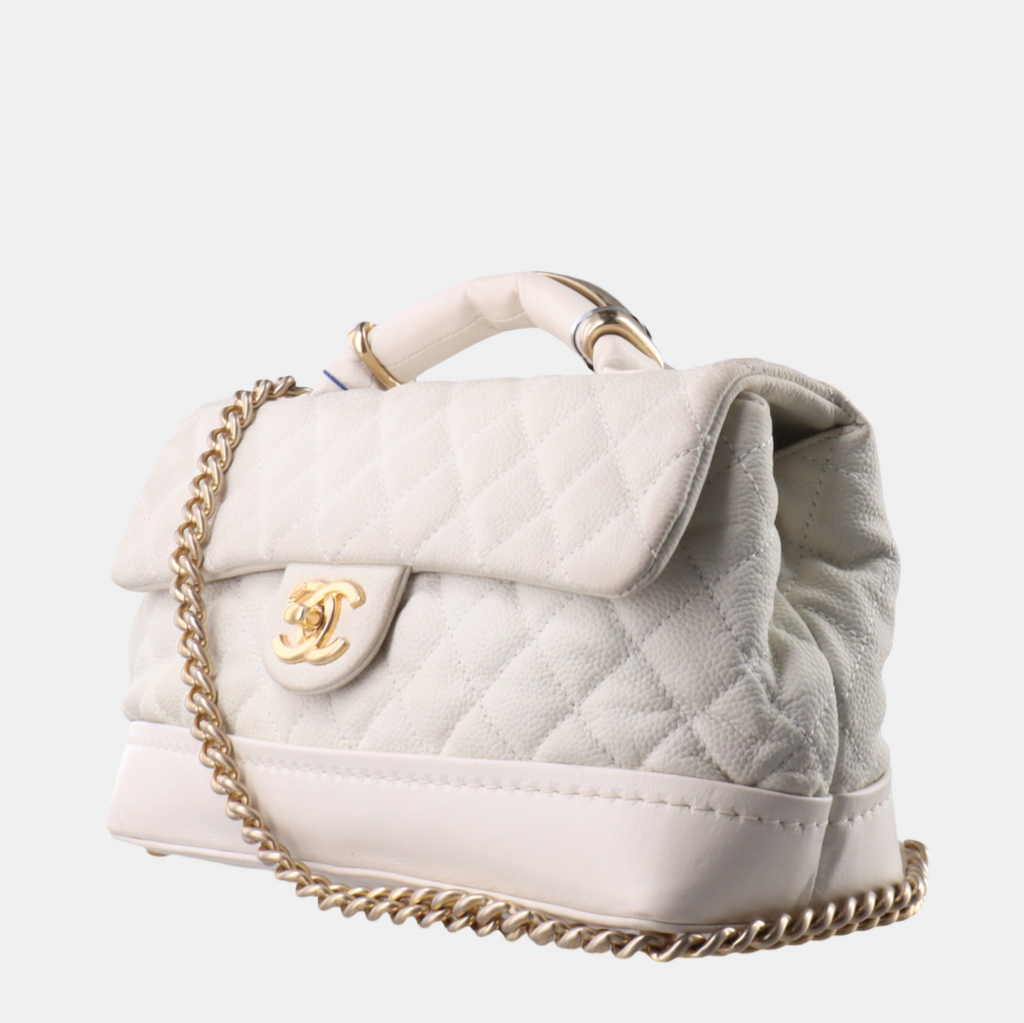 Chanel Global Trotter Flap Caviar White Leather Crossbody Bag
