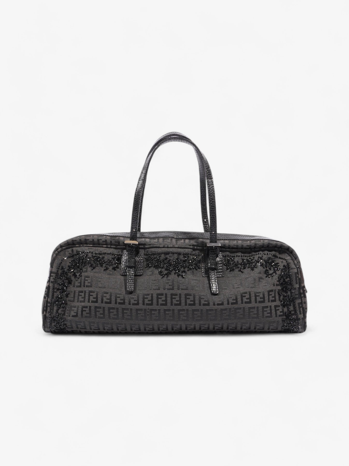 Fendi Embellished Bowler Bag Zucca Canvas Black Shoulder Bag