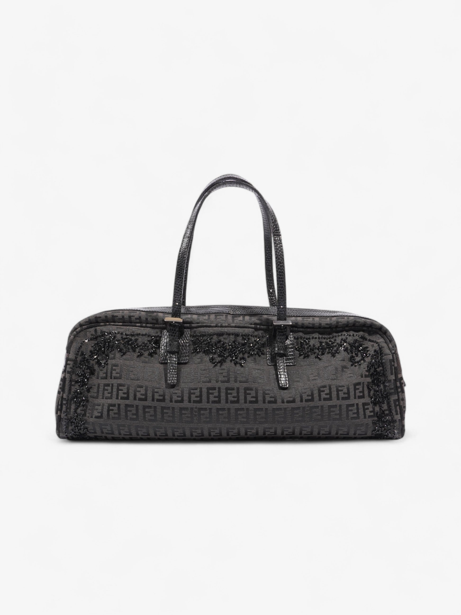 Fendi Embellished Bowler Bag Zucca Canvas Black Shoulder Bag