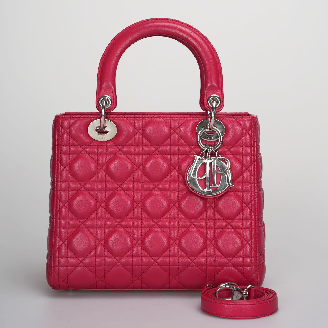 Dior Handbag Christian Lady Bag Cannage Lambskin Red Medium