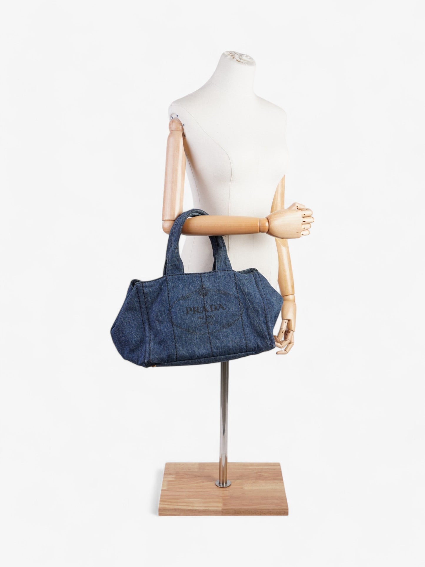 Prada Canapa Tote Bag Denim Black Medium