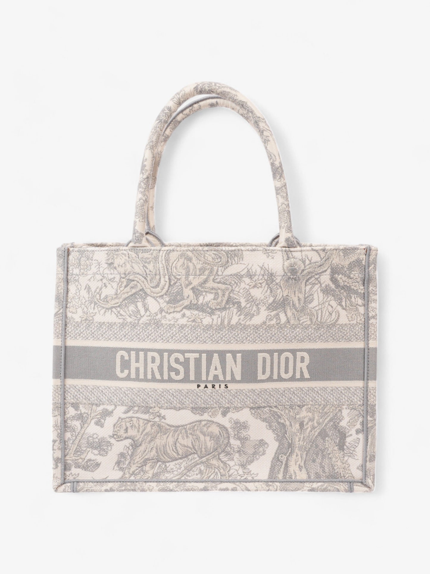 Dior Christian Book Tote Grey Oblique Cotton White Gray Medium Shoulder Bag