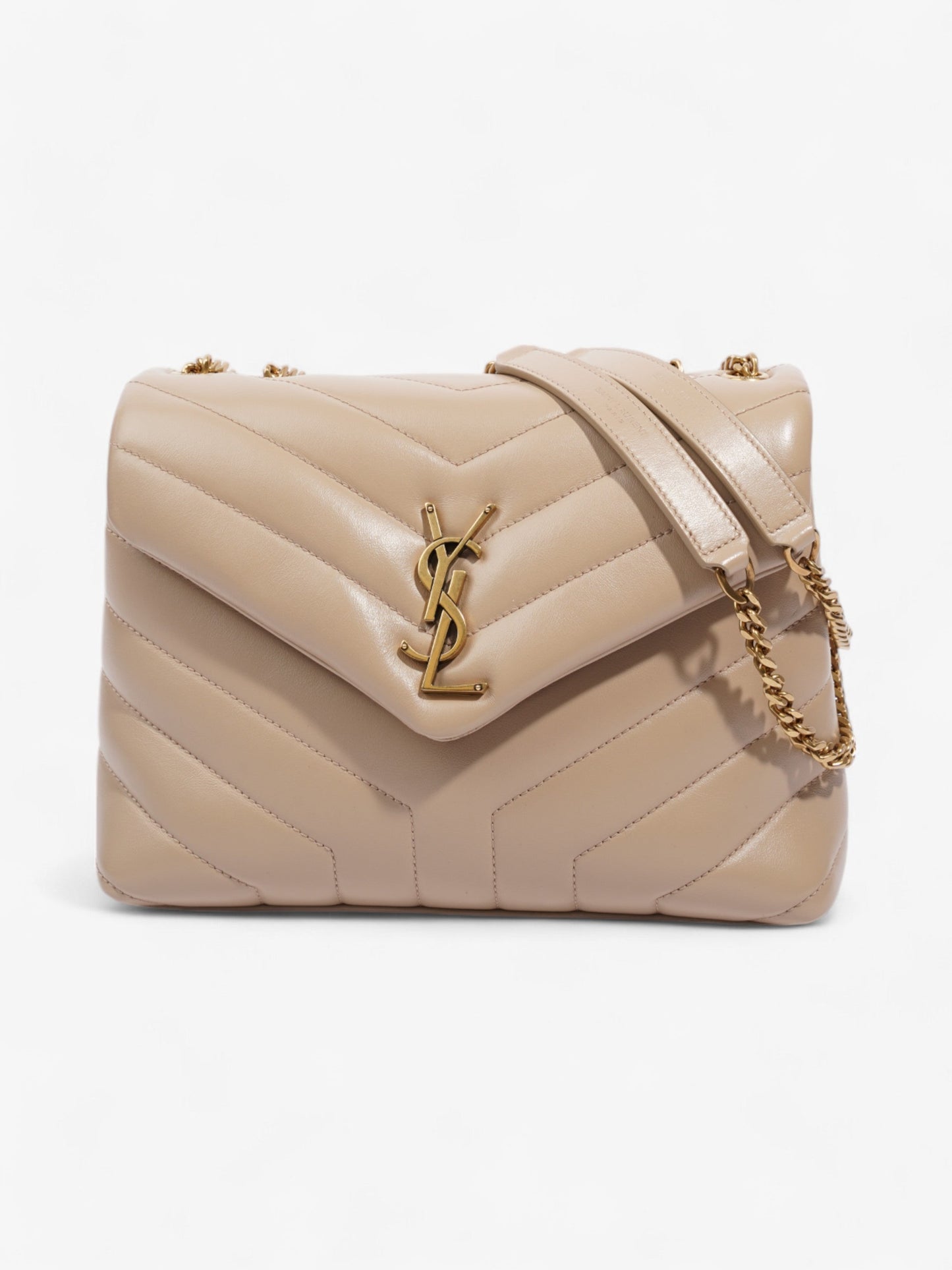 YSL Saint Laurent Lou Lou Dark Calfskin Shoulder Bag Leather Beige Small