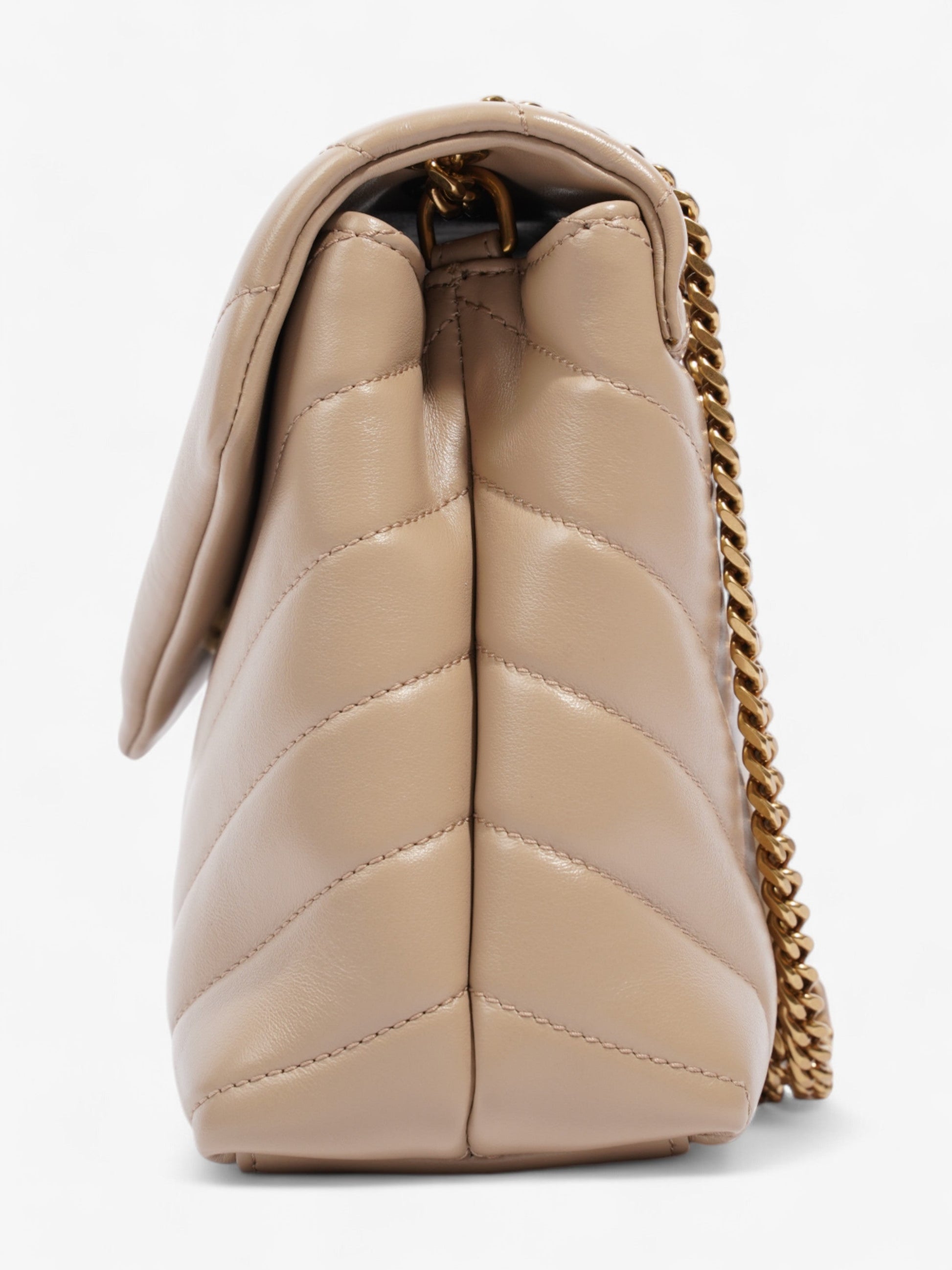 YSL Saint Laurent Lou Lou Dark Calfskin Shoulder Bag Leather Beige Small