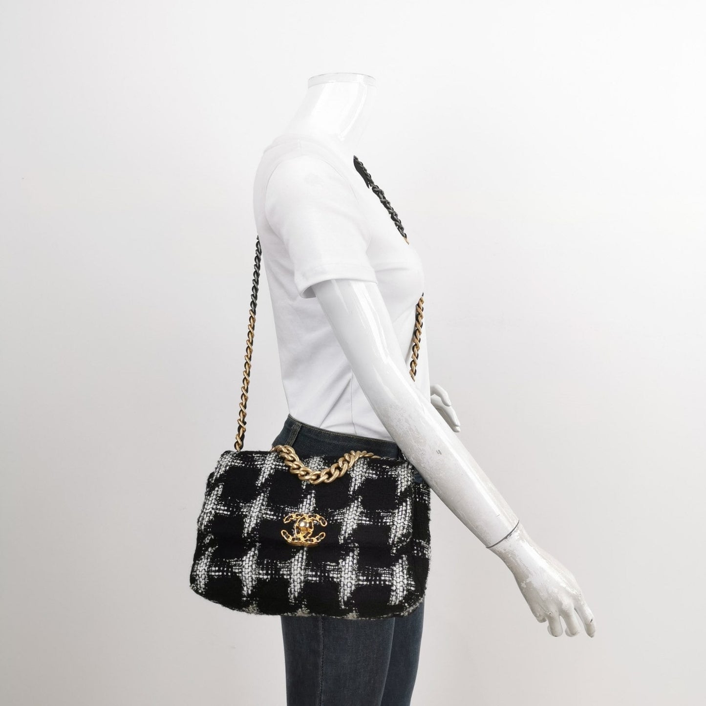 Chanel 19 Checkered Tweed Black White Small Handbag