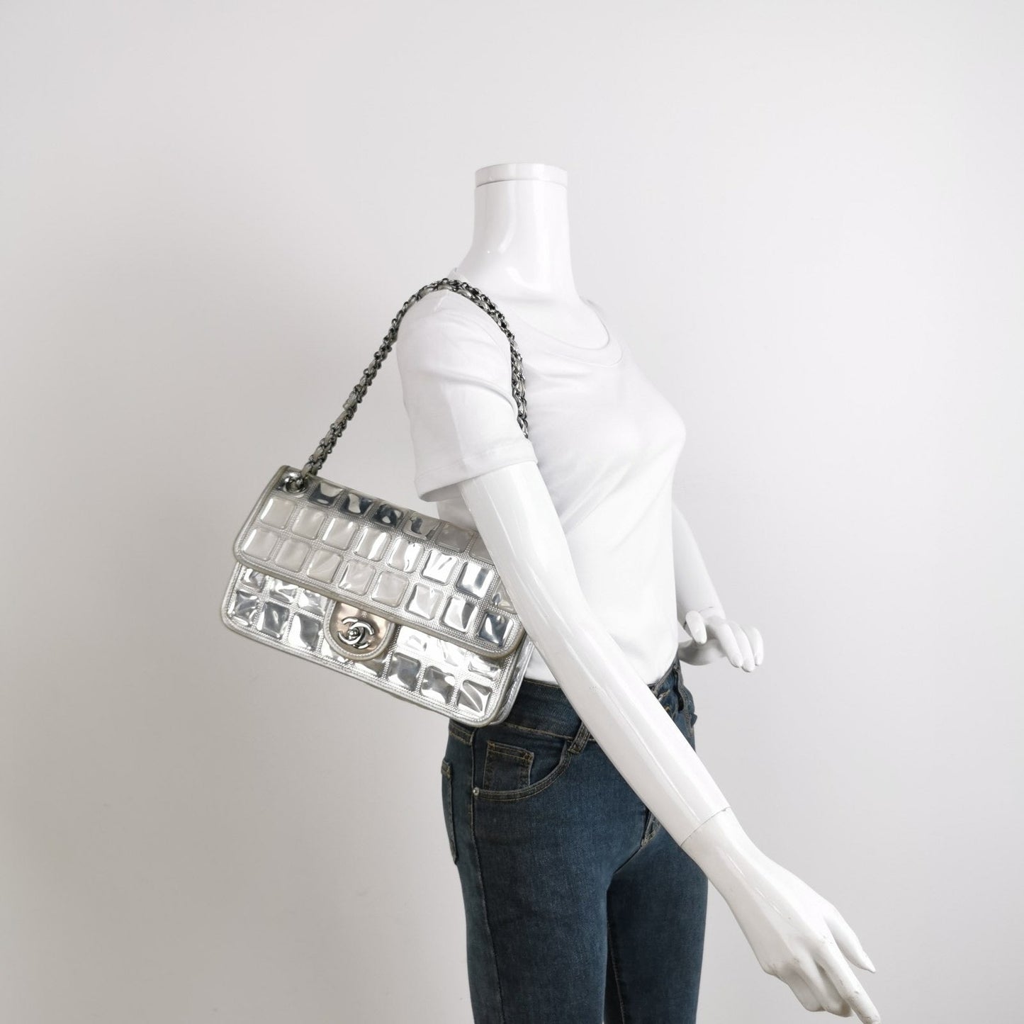 Chanel Ice Cube Chocolate Bar Classic Flap Pink Silver Leather Handbag